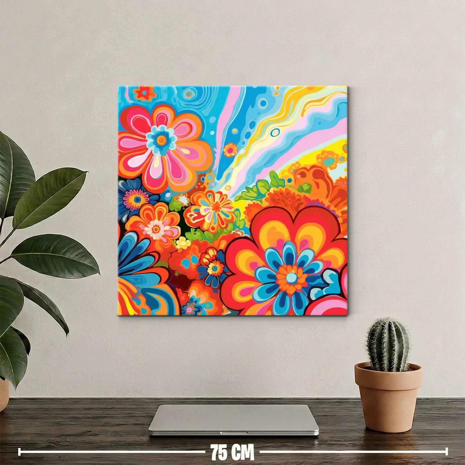 Cuadro floral con vibrantes tonos cálidos y fríos — miniatura 2