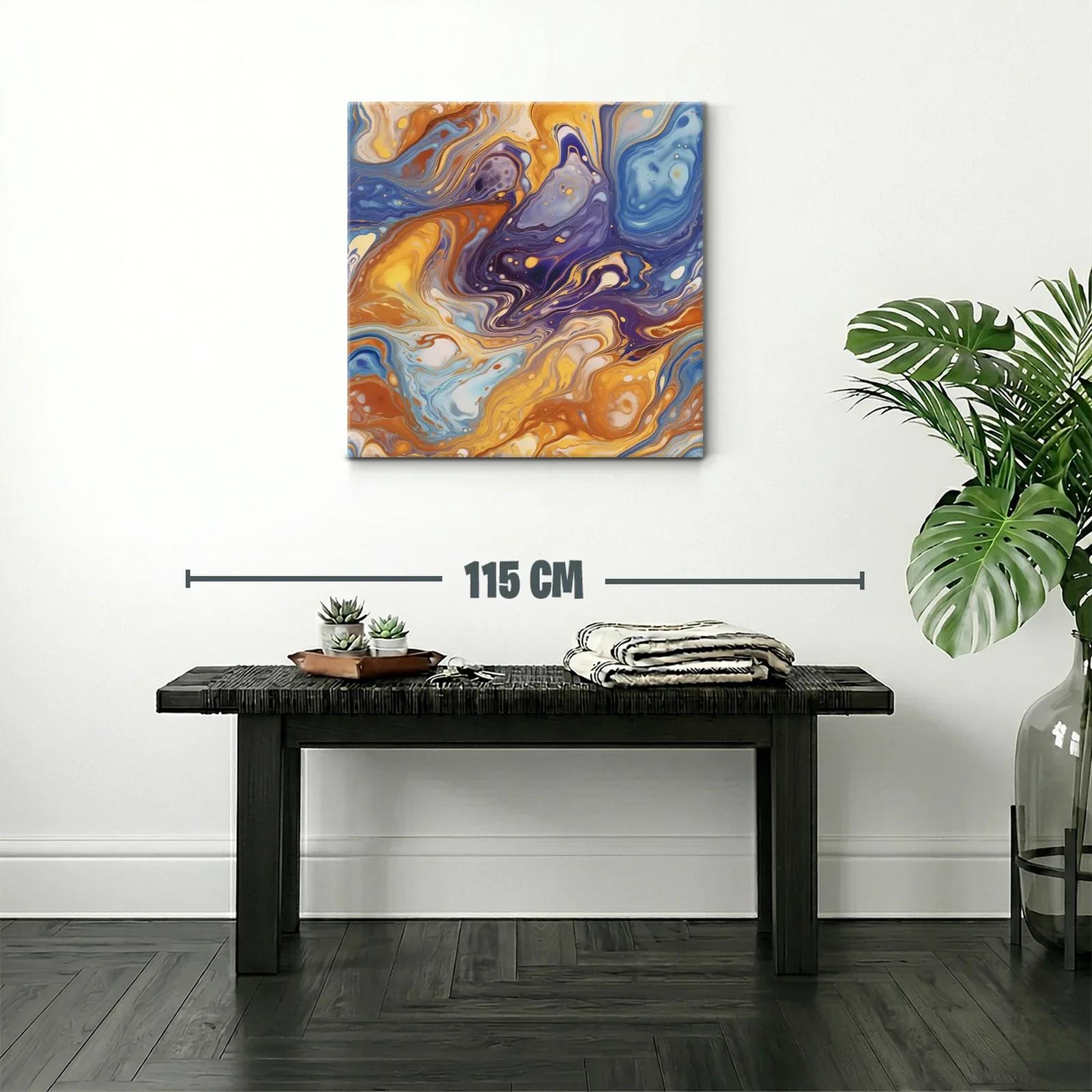Cuadro abstracto en tonos cálidos y azules vibrantes — miniatura 2