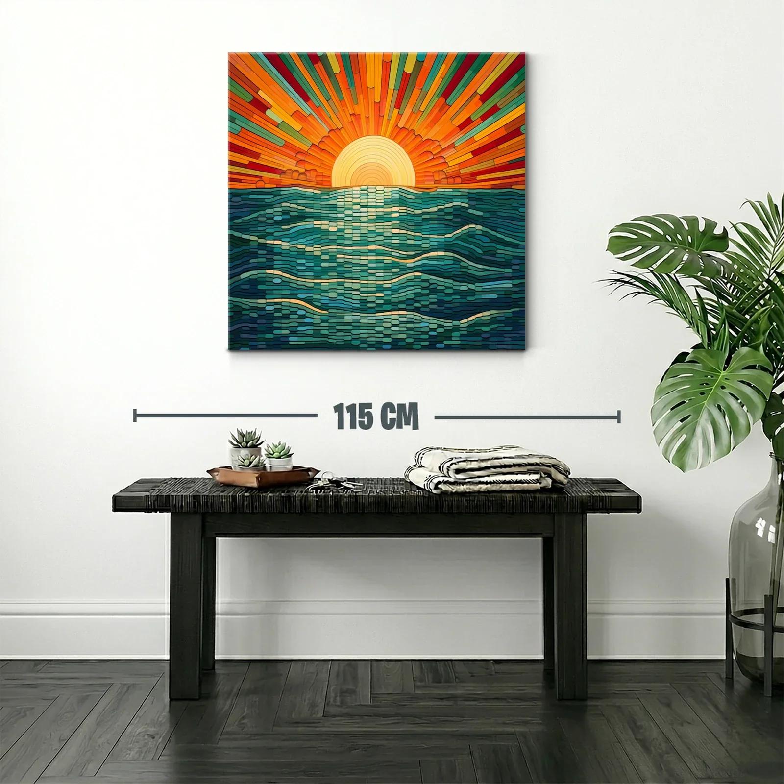Atardecer vibrante con olas estilizadas en tonos cálidos — miniatura 2