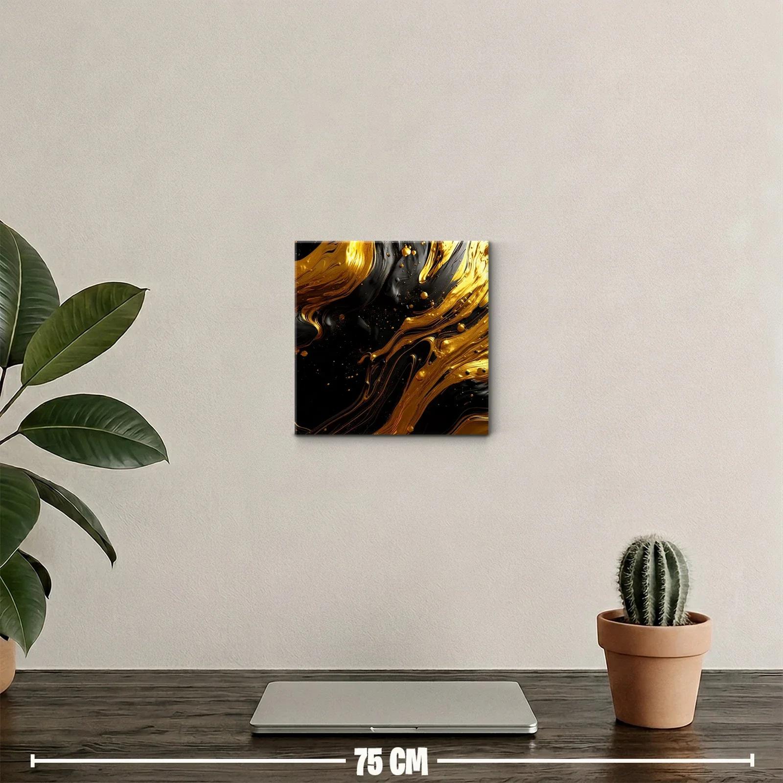 Composición abstracta en dorado y negro con textura fluida — miniatura 2