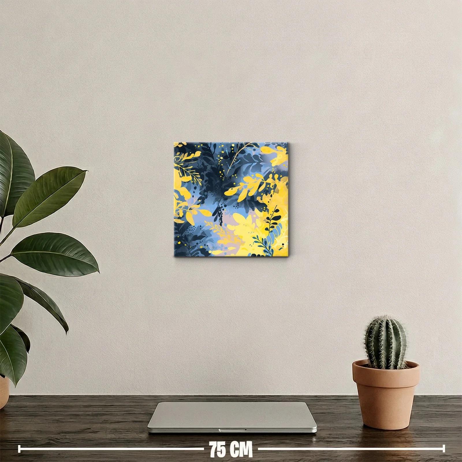 Cuadro decorativo con follaje abstracto en tonos azul y amarillo — miniatura 2