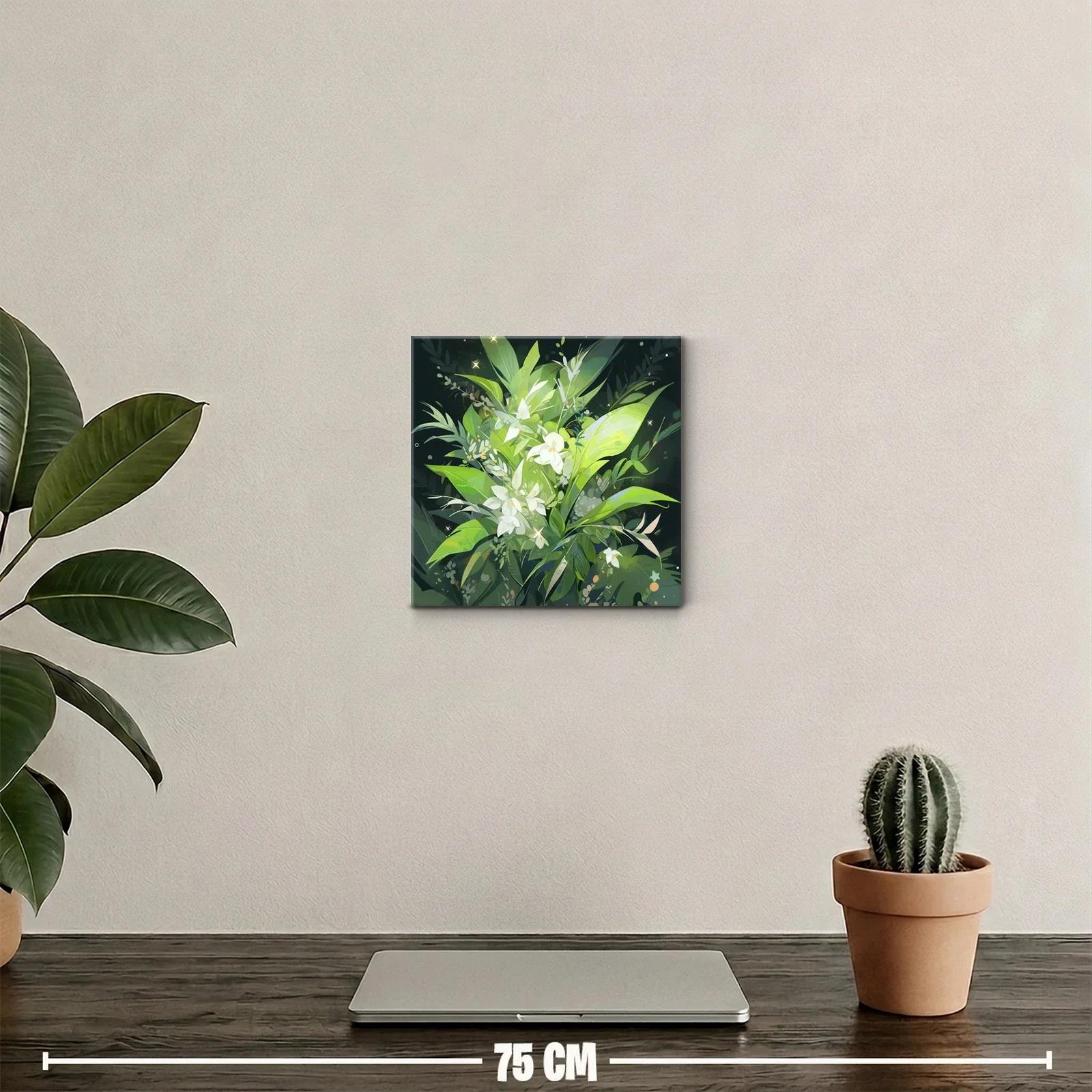 Cuadro decorativo con ramo de flores blancas y hojas verdes — miniatura 2