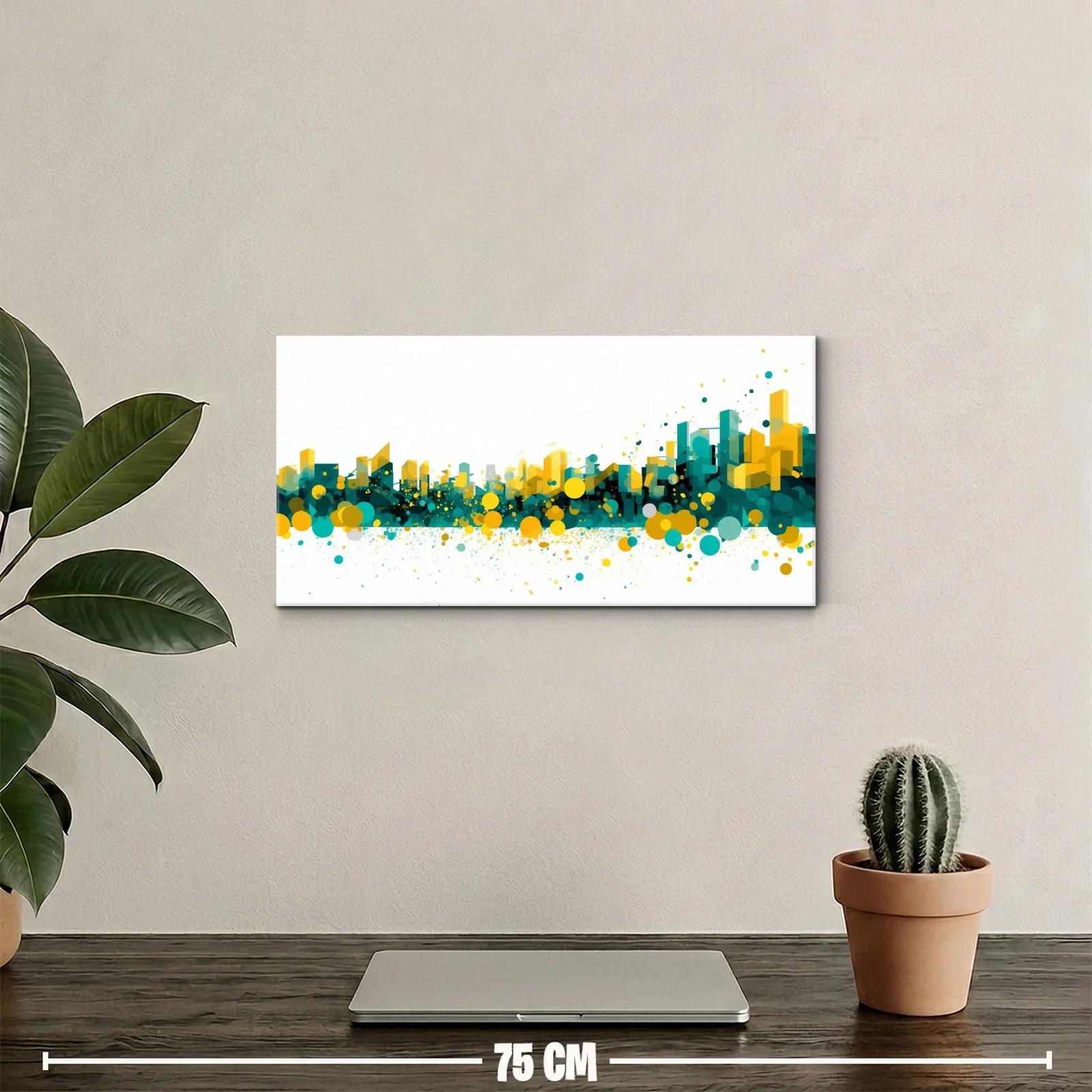 Cuadro skyline urbano abstracto con salpicaduras doradas — miniatura 2