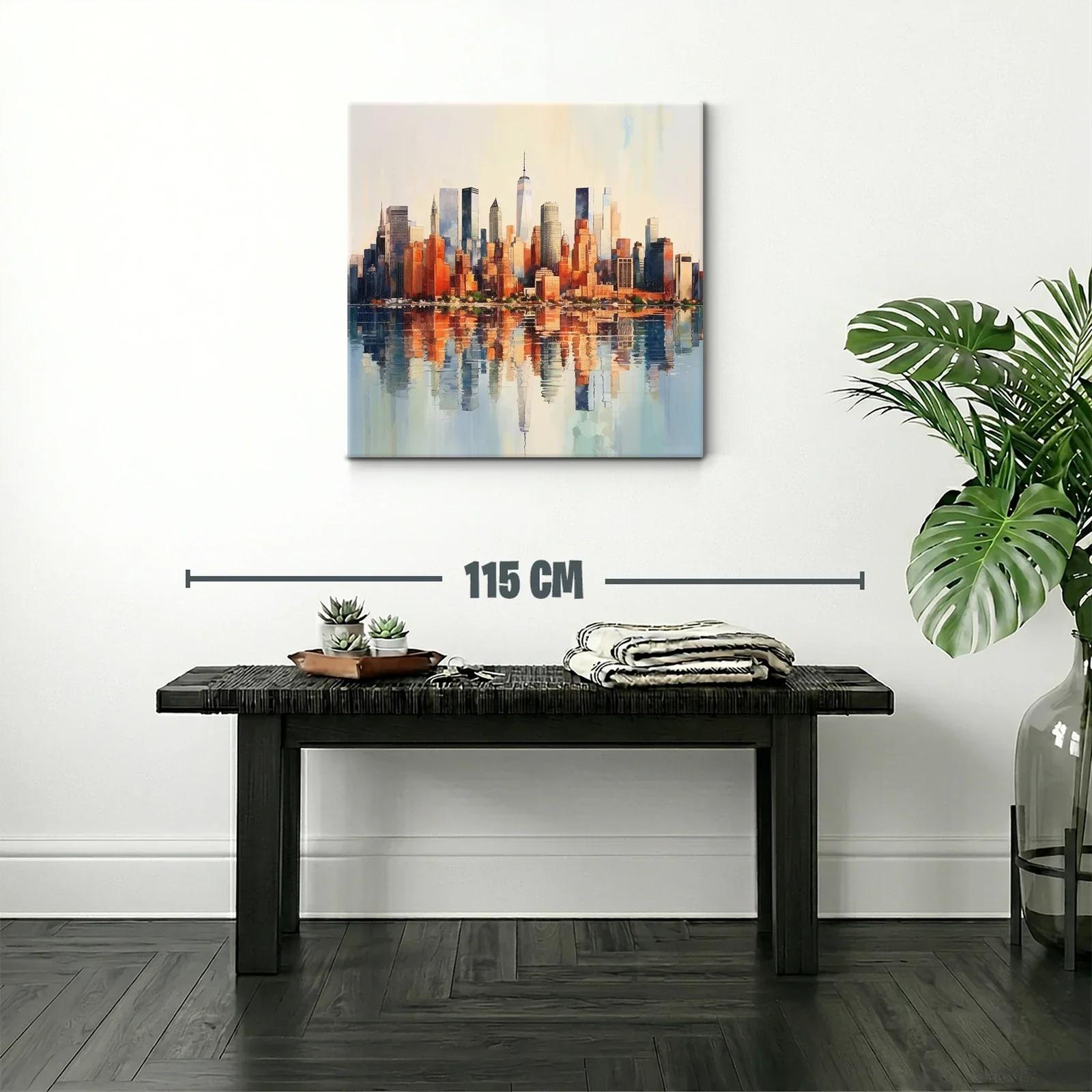 Atardecer sobre el horizonte urbano con reflejo en agua — miniatura 2