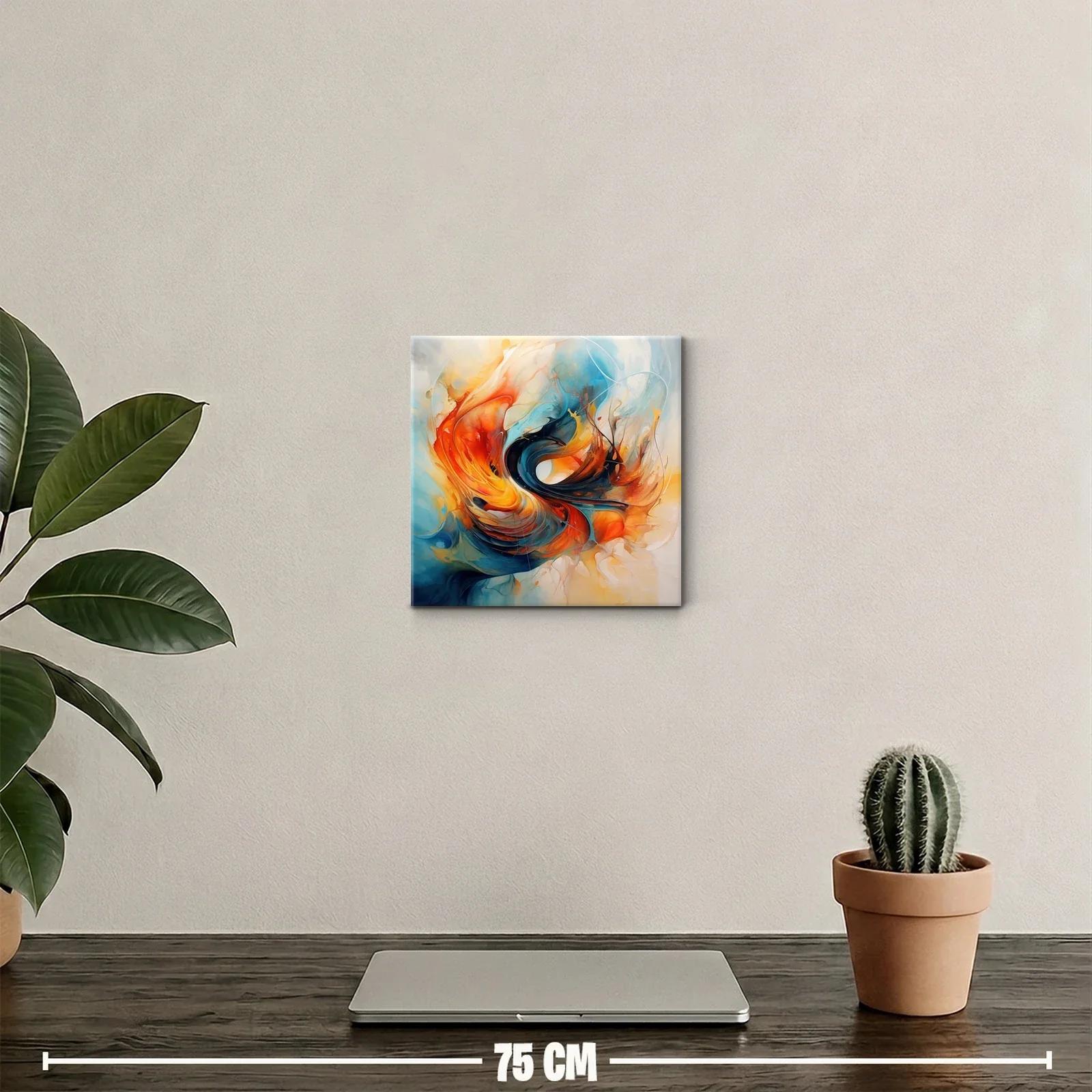 Cuadro abstracto con vibrantes tonos cálidos y fríos en movimiento — miniatura 2