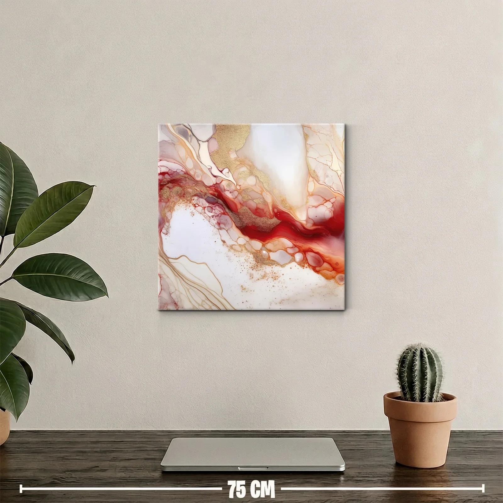 Cuadro abstracto con tonos cálidos y destellos dorados — miniatura 2