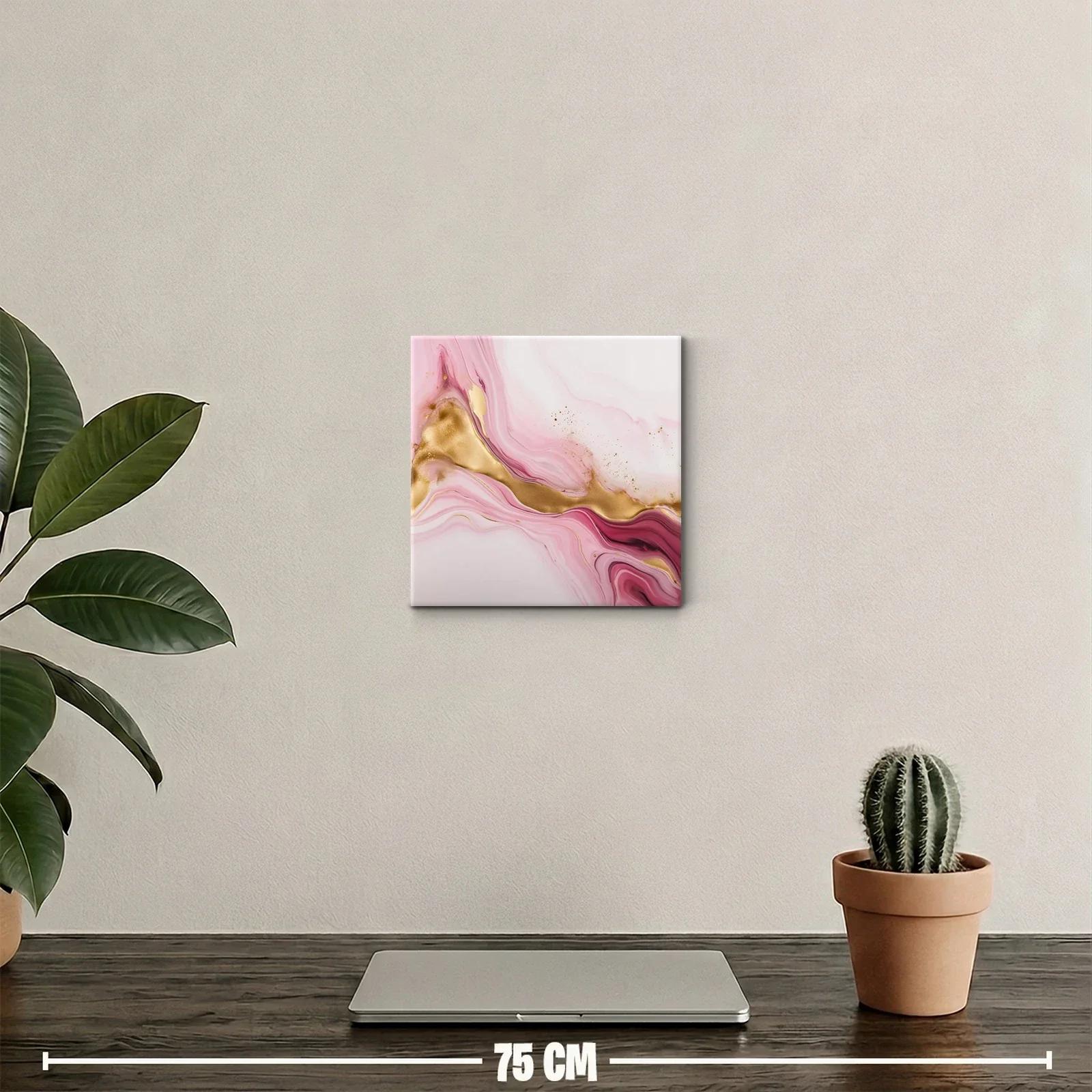Arte abstracto en tonos rosa con detalles dorados y movimiento fluido — miniatura 2