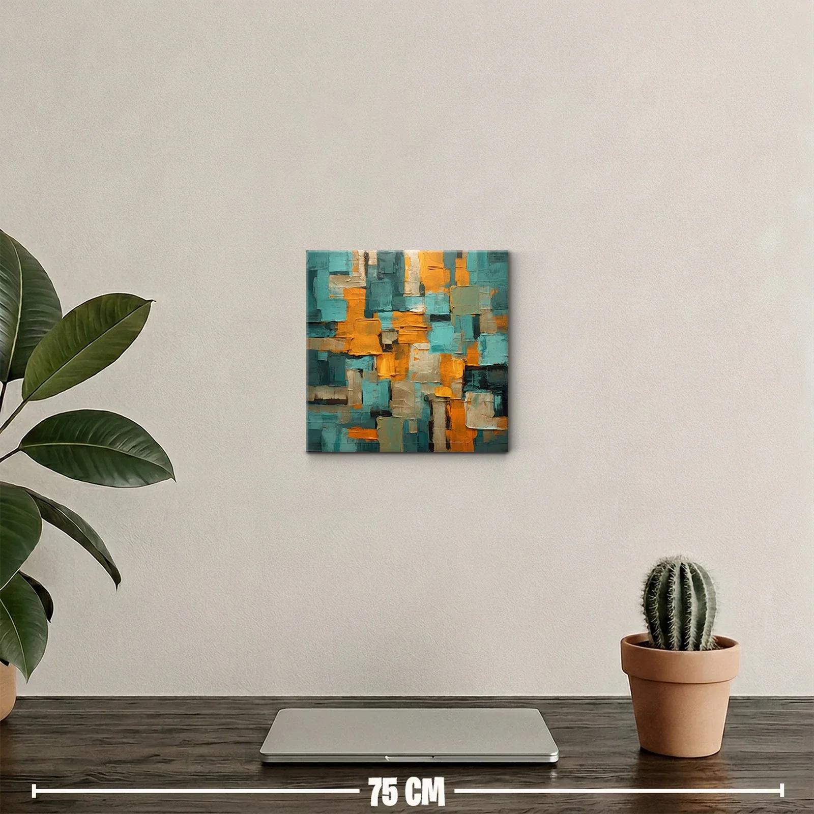 Composición abstracta con tonos cálidos y turquesa vibrante — miniatura 2
