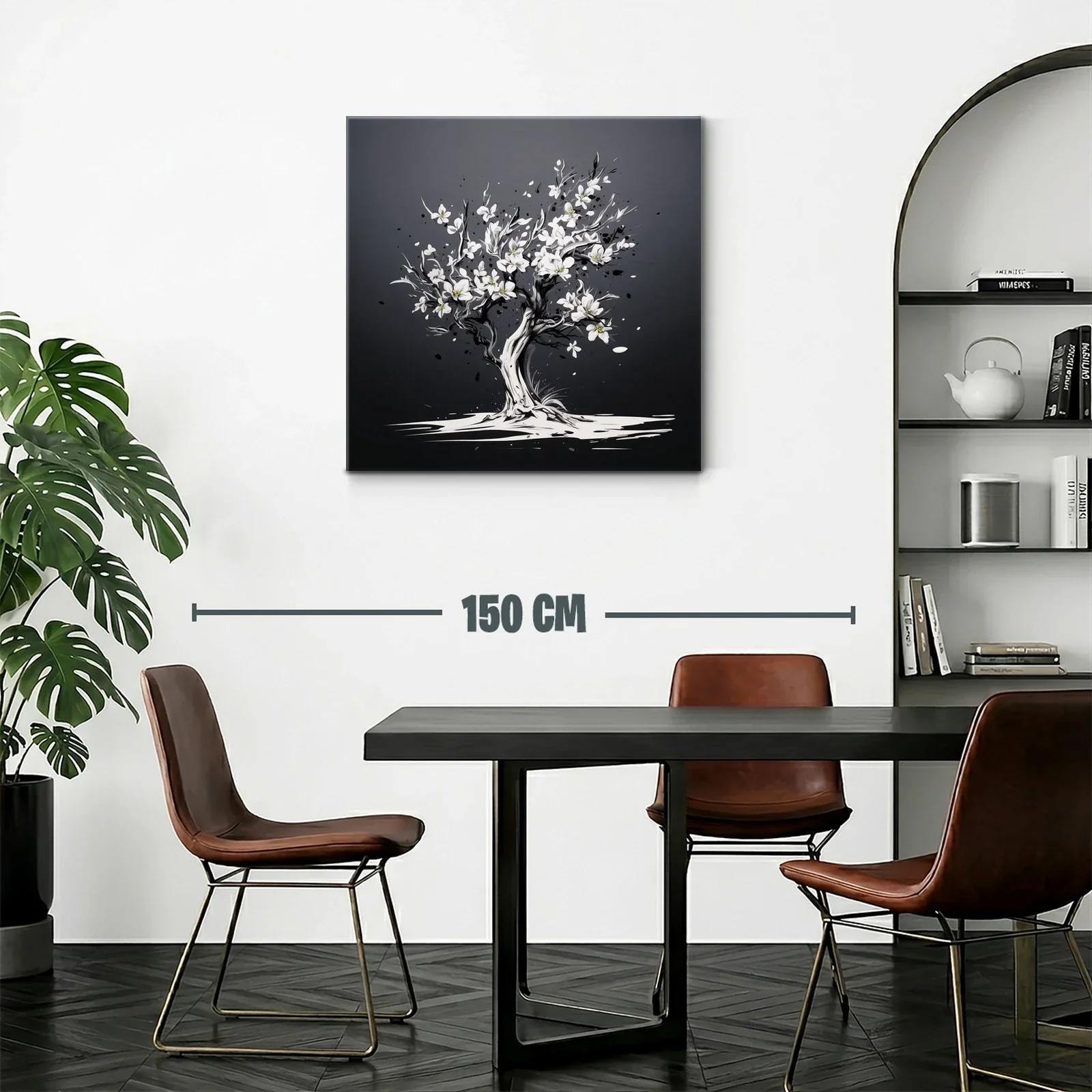 Árbol floreciente en tonos gris y blanco elegante — miniatura 2