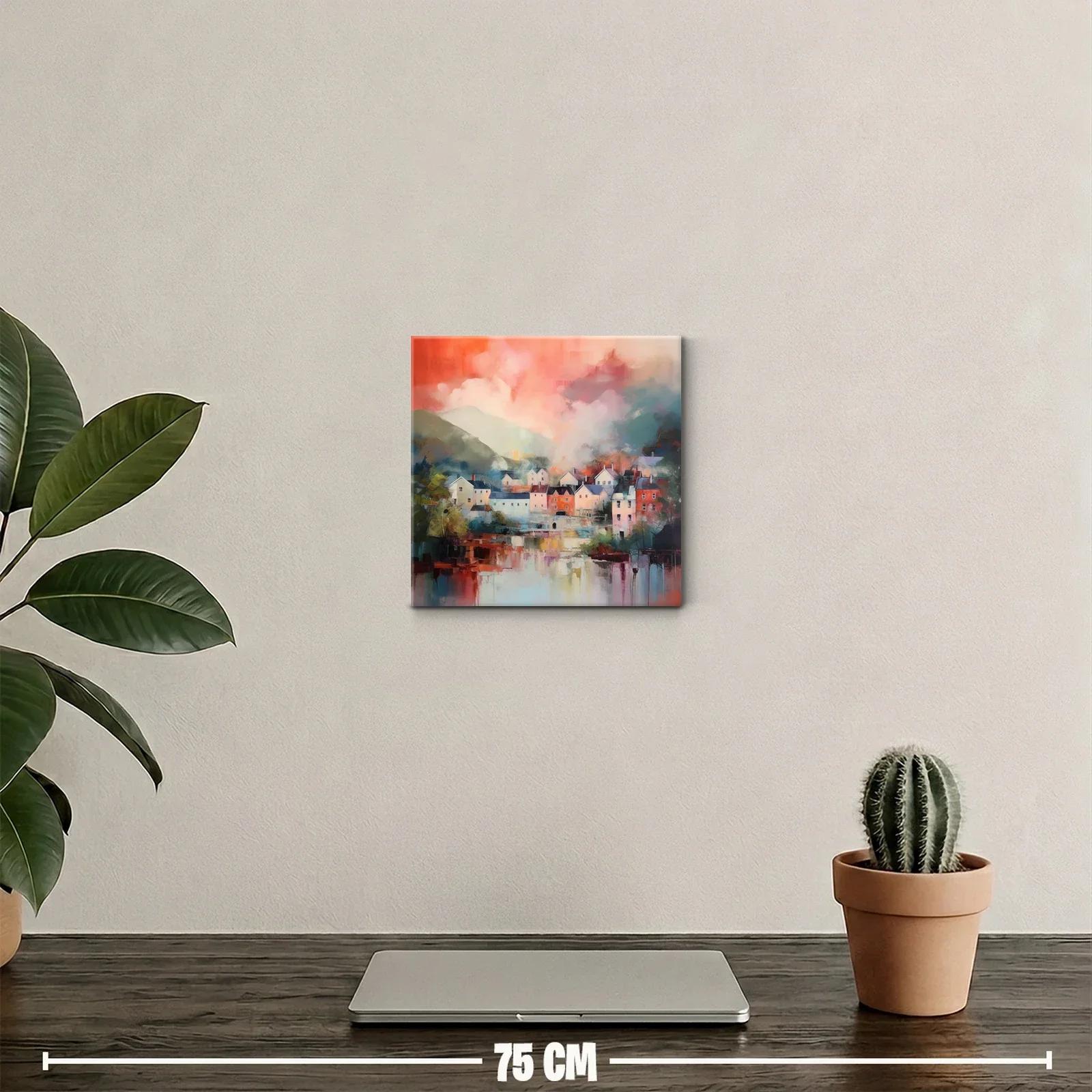 Pintura decorativa de paisaje urbano al atardecer — miniatura 2
