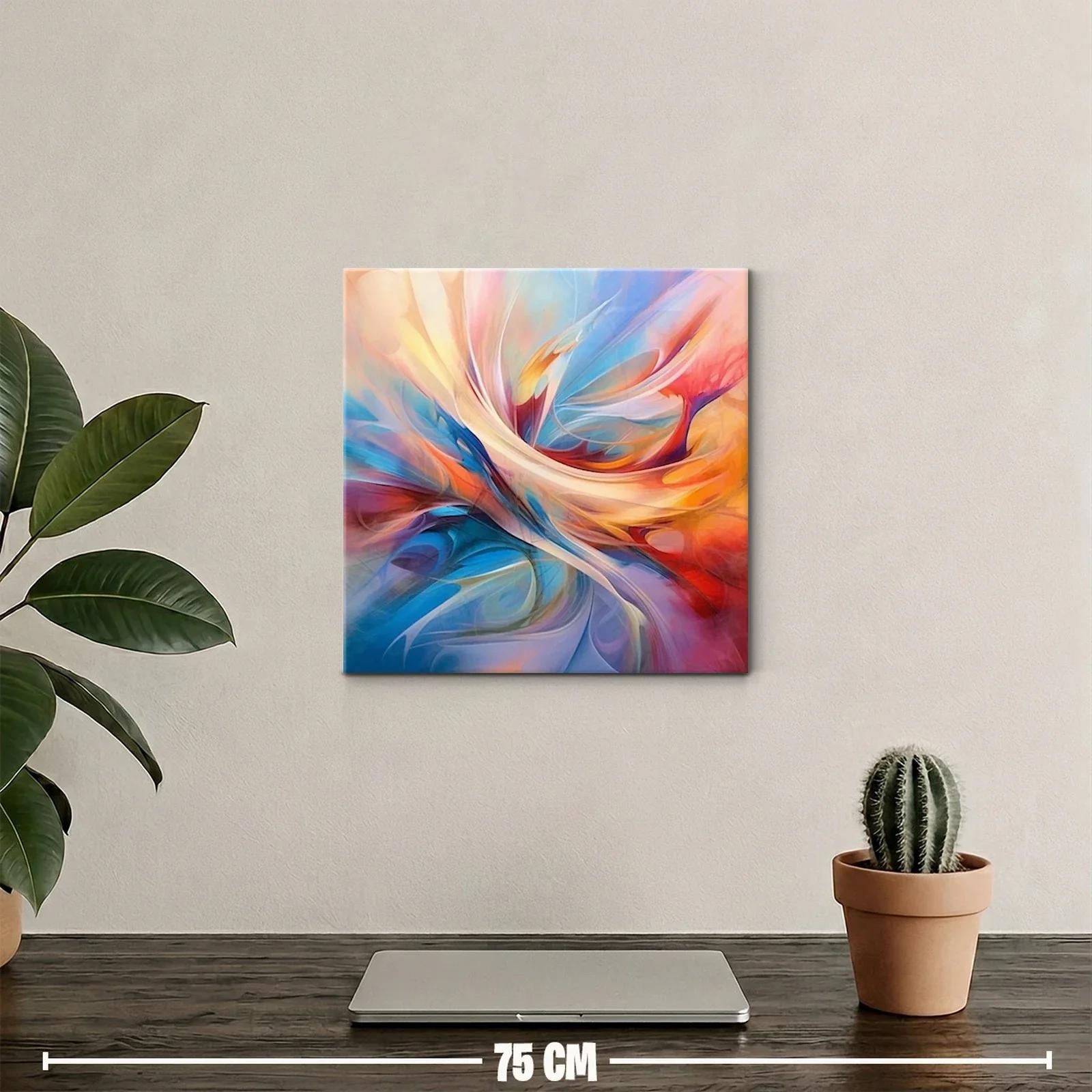Cuadro abstracto con tonos cálidos y azules vibrantes — miniatura 2