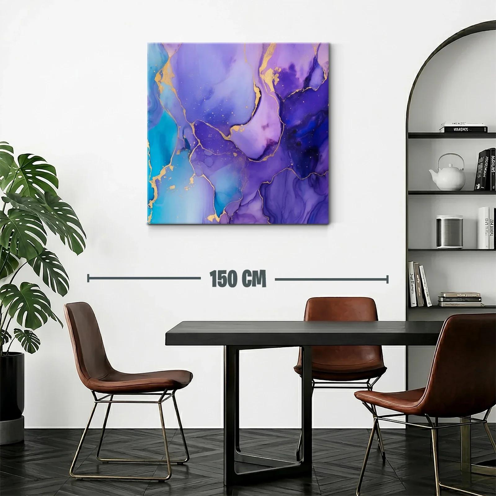 Cuadro abstracto con tonos violetas y detalles dorados vibrantes — miniatura 2