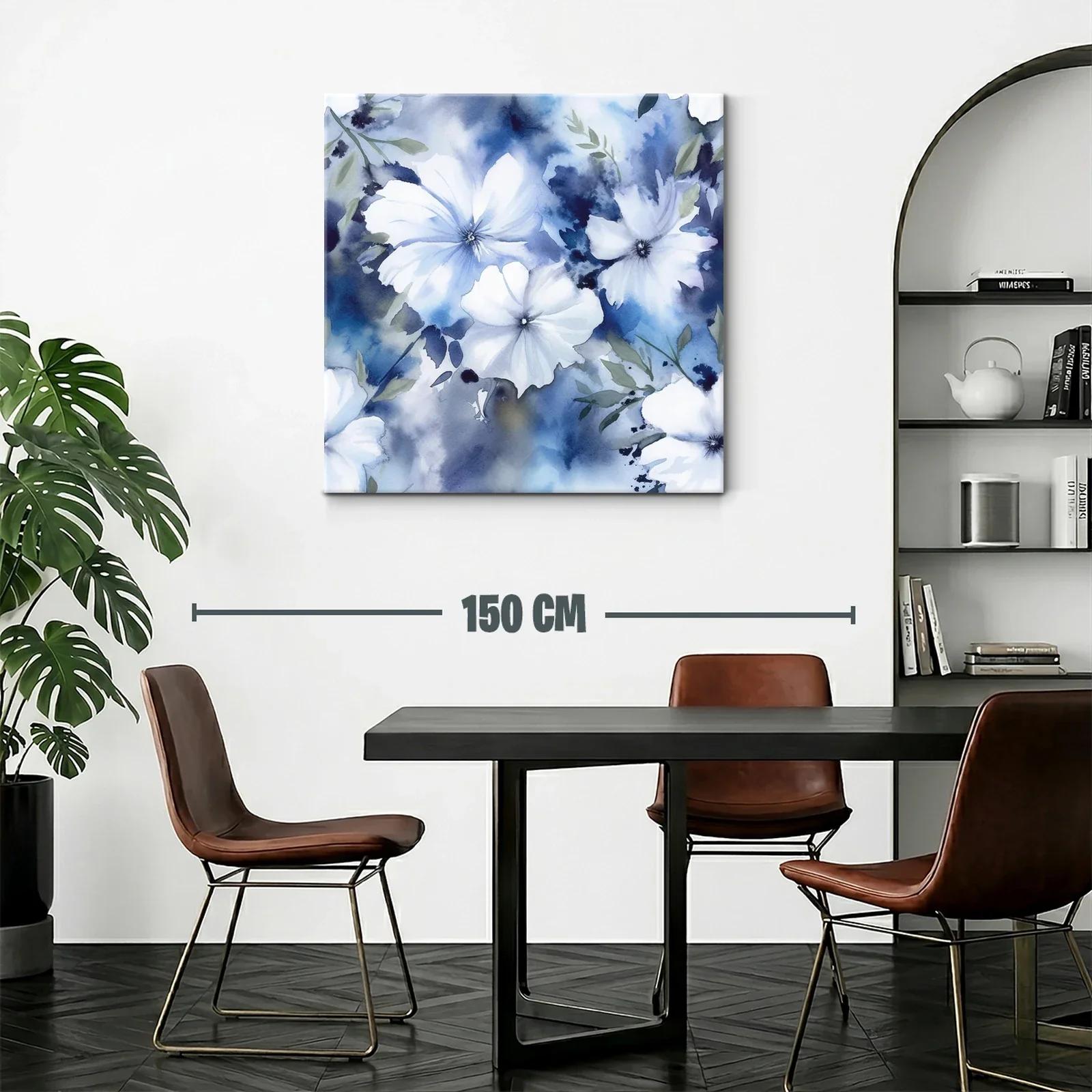 Flores blancas sobre fondo azul en acuarela delicada — miniatura 2