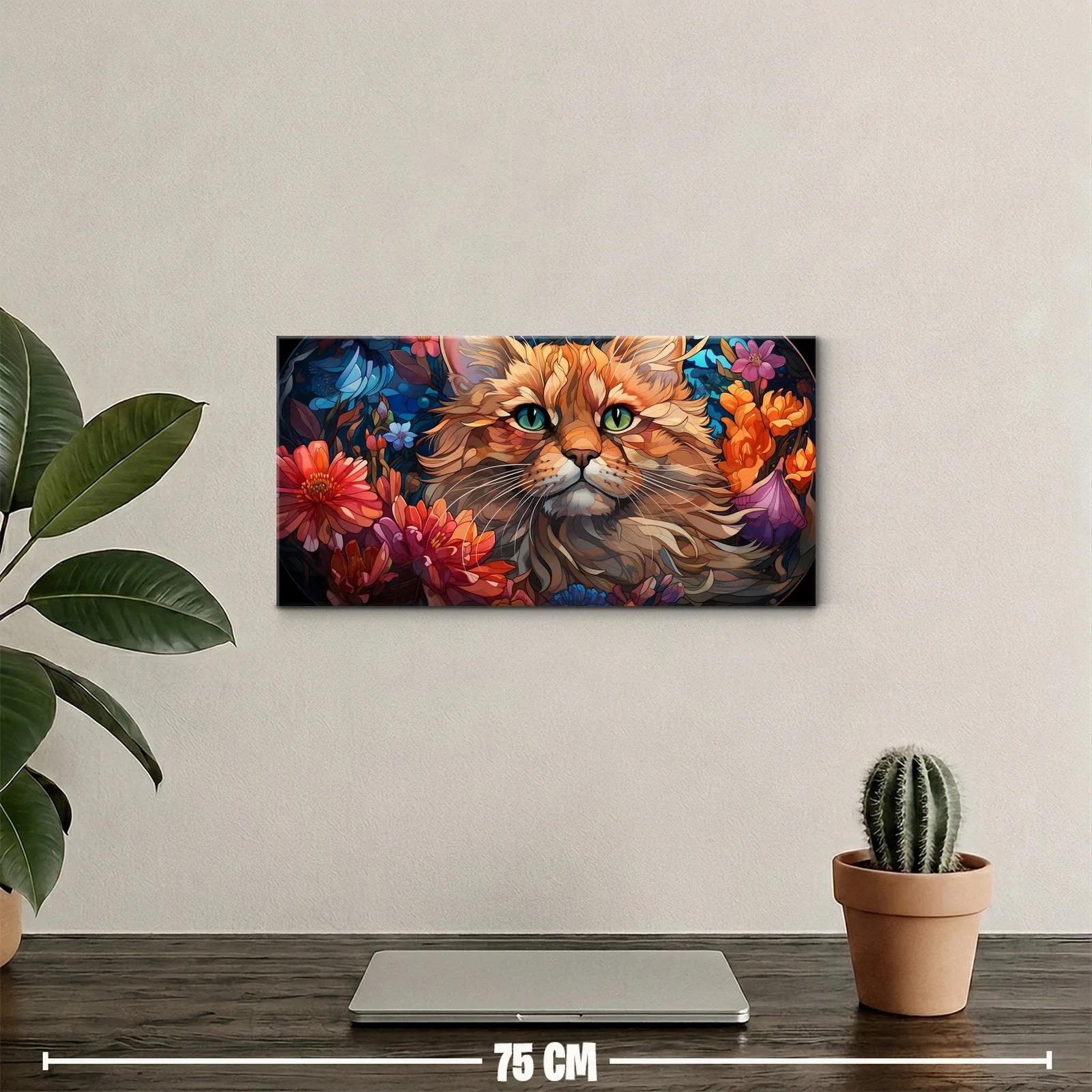 Cuadro gato pelirrojo entre flores azules y follaje — miniatura 2
