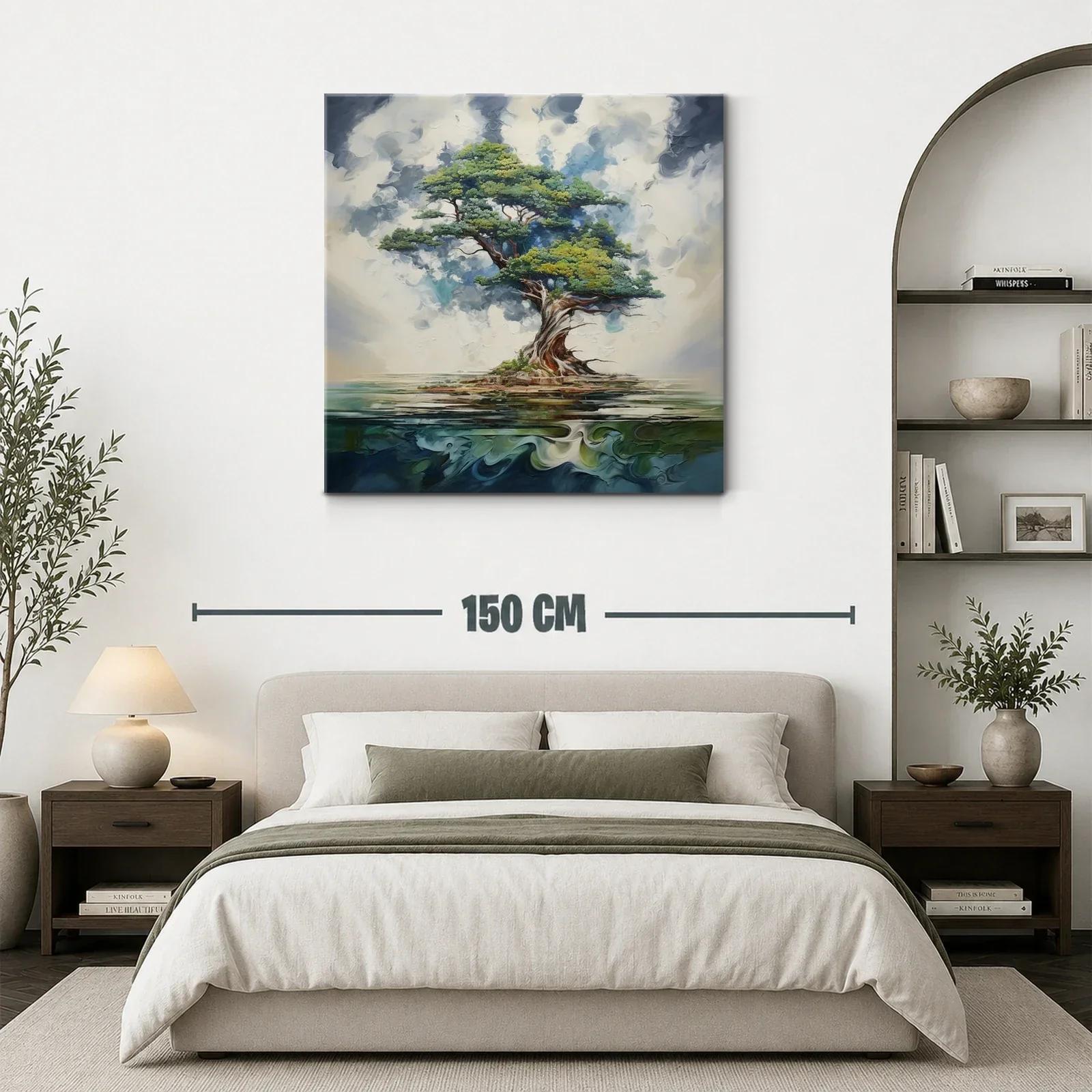 Árbol solitario con ramas expansivas sobre agua tranquila — miniatura 3