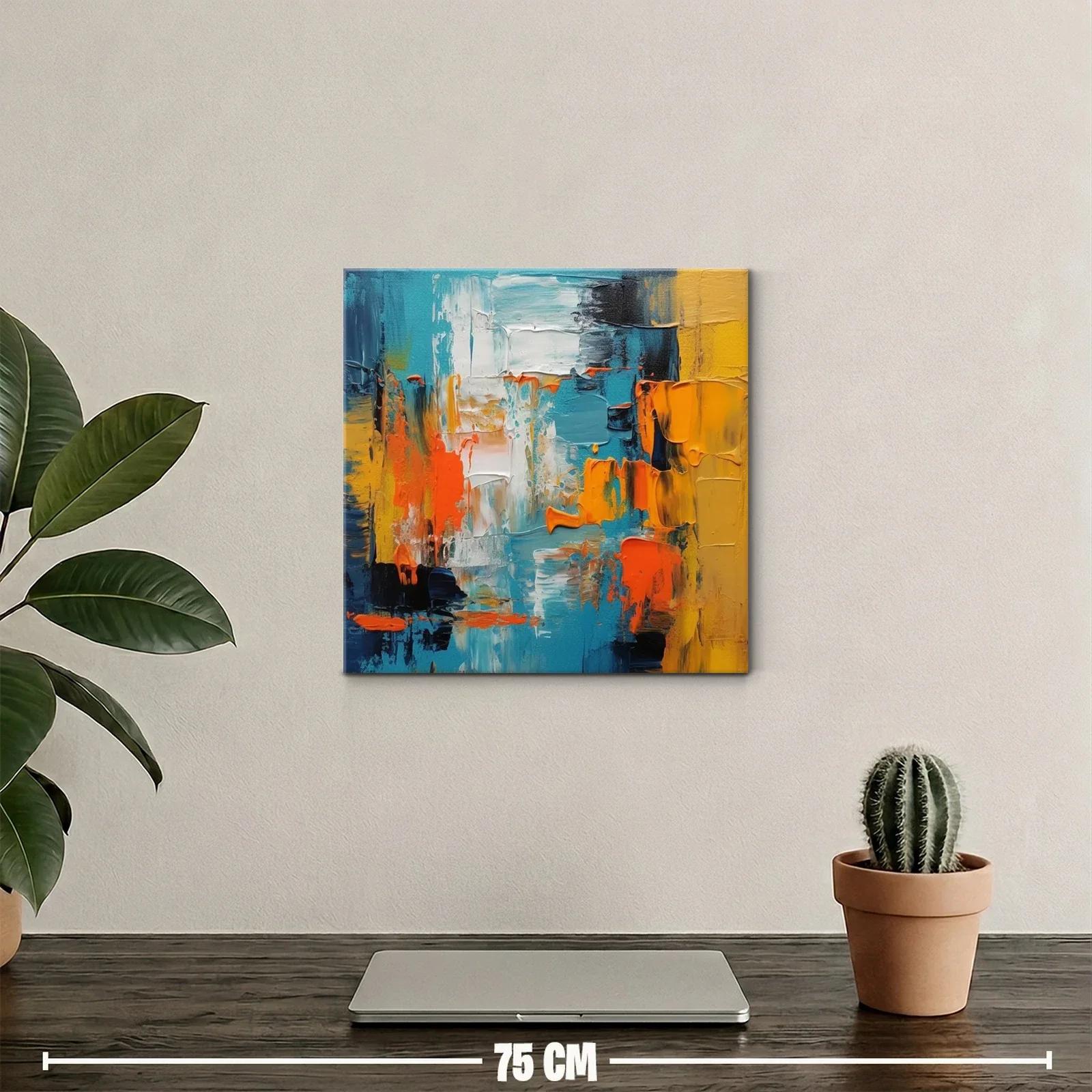 Cuadro abstracto con vibrantes tonos azul naranja y amarillo — miniatura 2