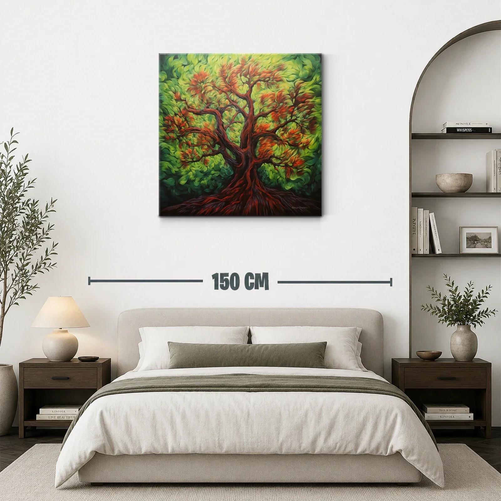 Árbol con hojas vibrantes en tonos verdes y rojos — miniatura 3