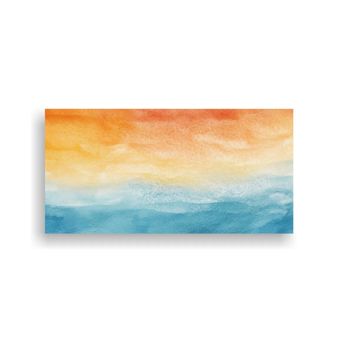 Cuadro paisaje marino abstracto en tonos turquesa y dorado — imagen principal