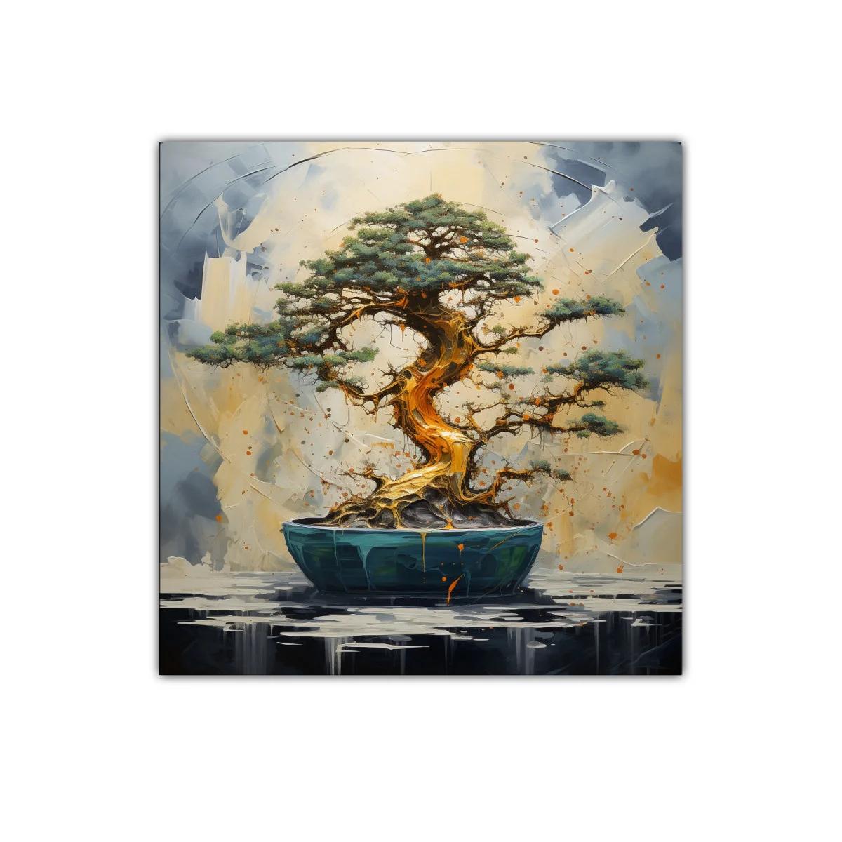 Árbol bonsái en tonos dorados y verdes vibrantes — miniatura 1