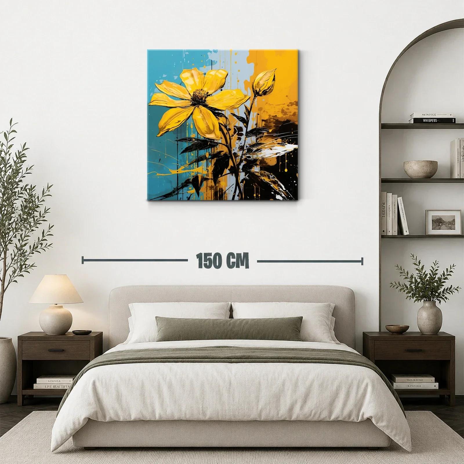 Flor amarilla vibrante sobre fondo azul y ocre — miniatura 3