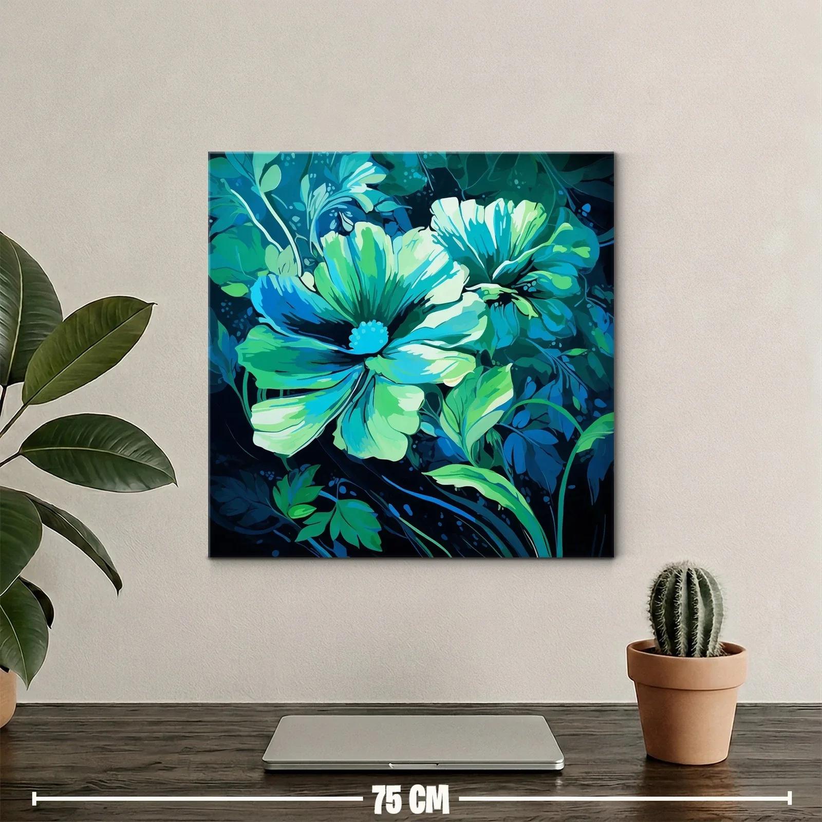 Cuadro floral en tonos azules y verdes vibrantes — miniatura 2