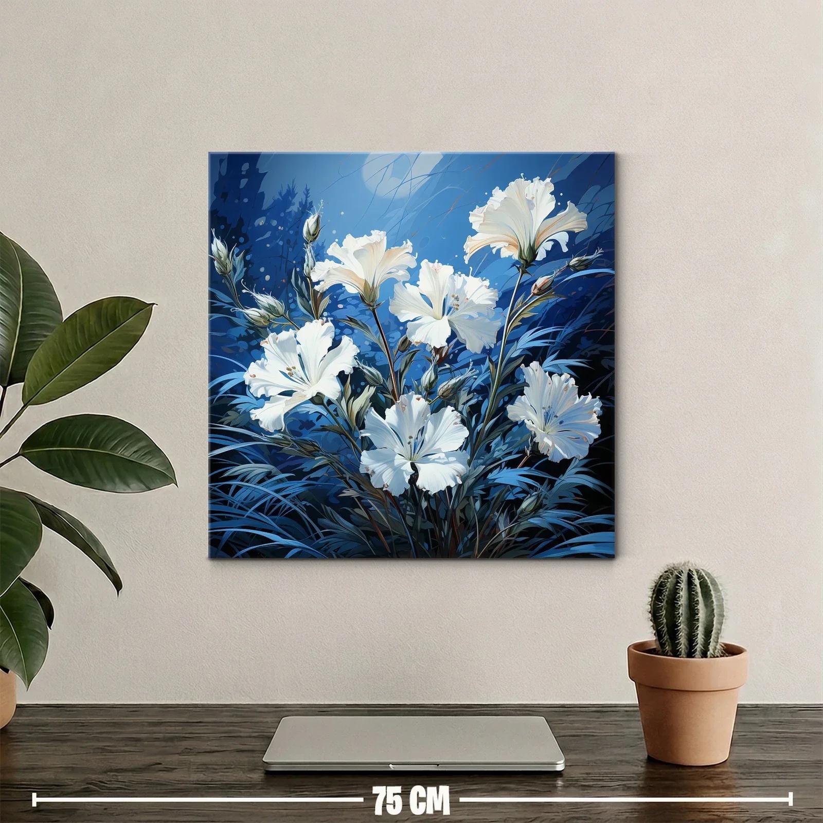 Cuadro con delicadas flores blancas sobre fondo azul — miniatura 2