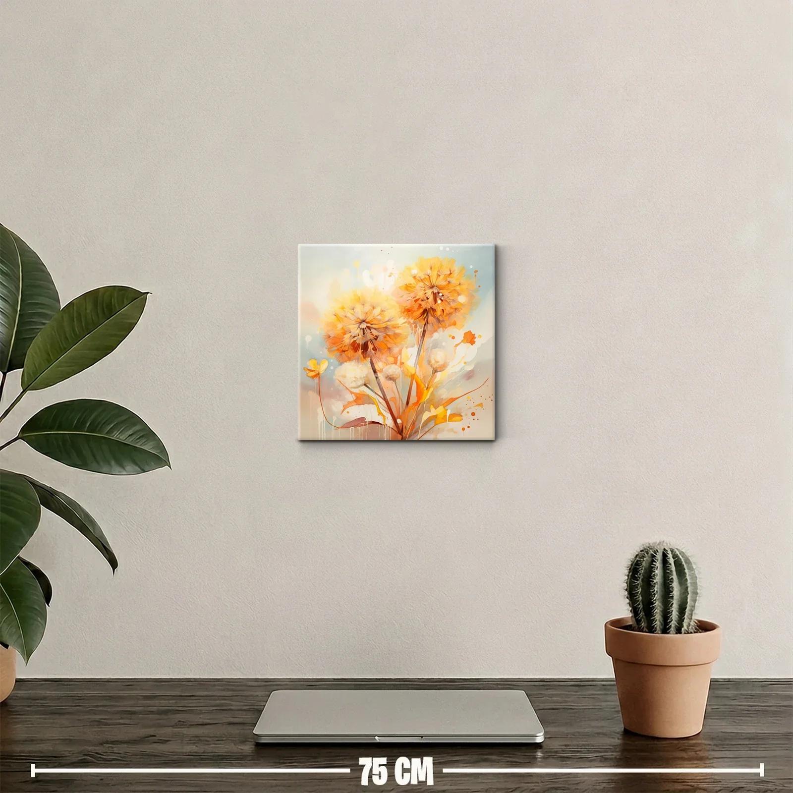 Cuadro decorativo con diente de león en tonos cálidos — miniatura 2