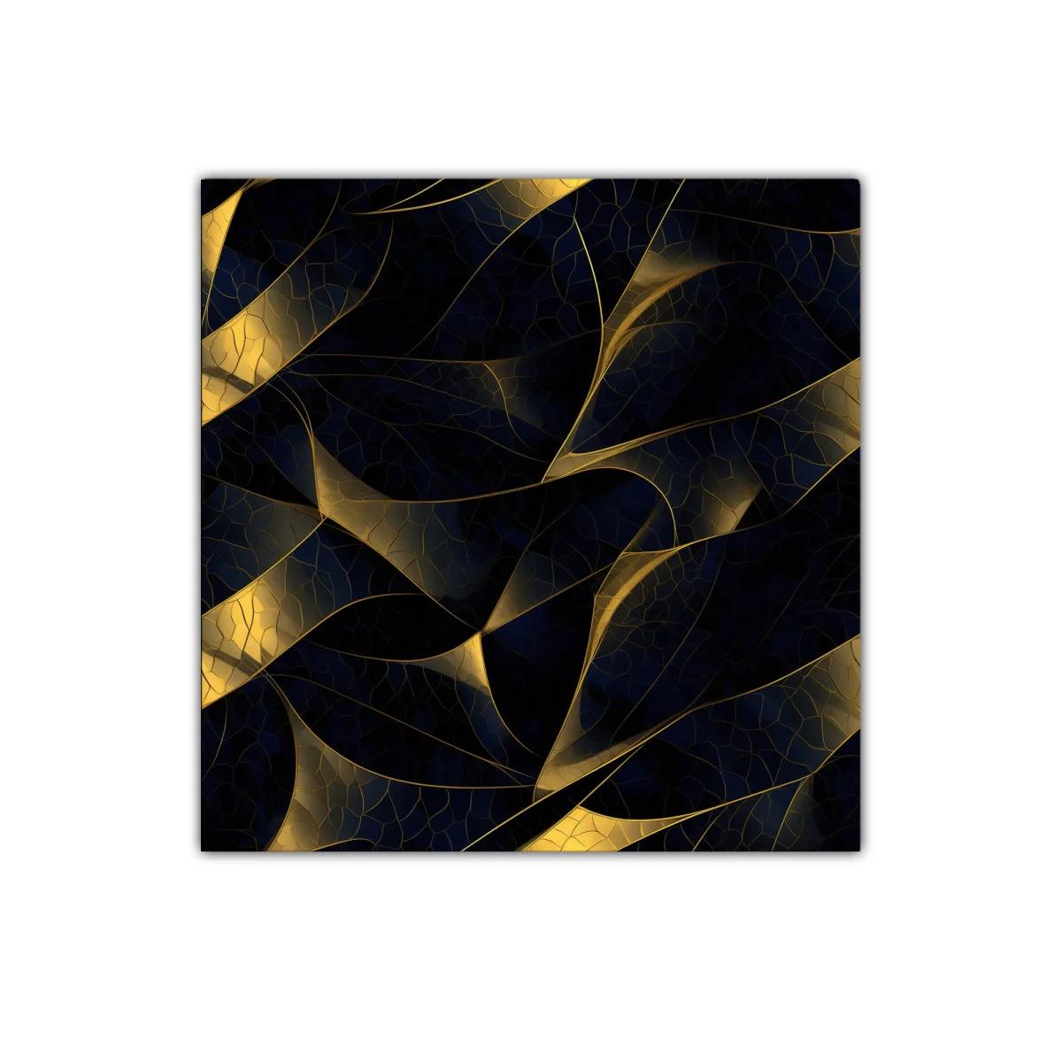 Composición abstracta con hojas en tonos oscuros y dorados — imagen principal