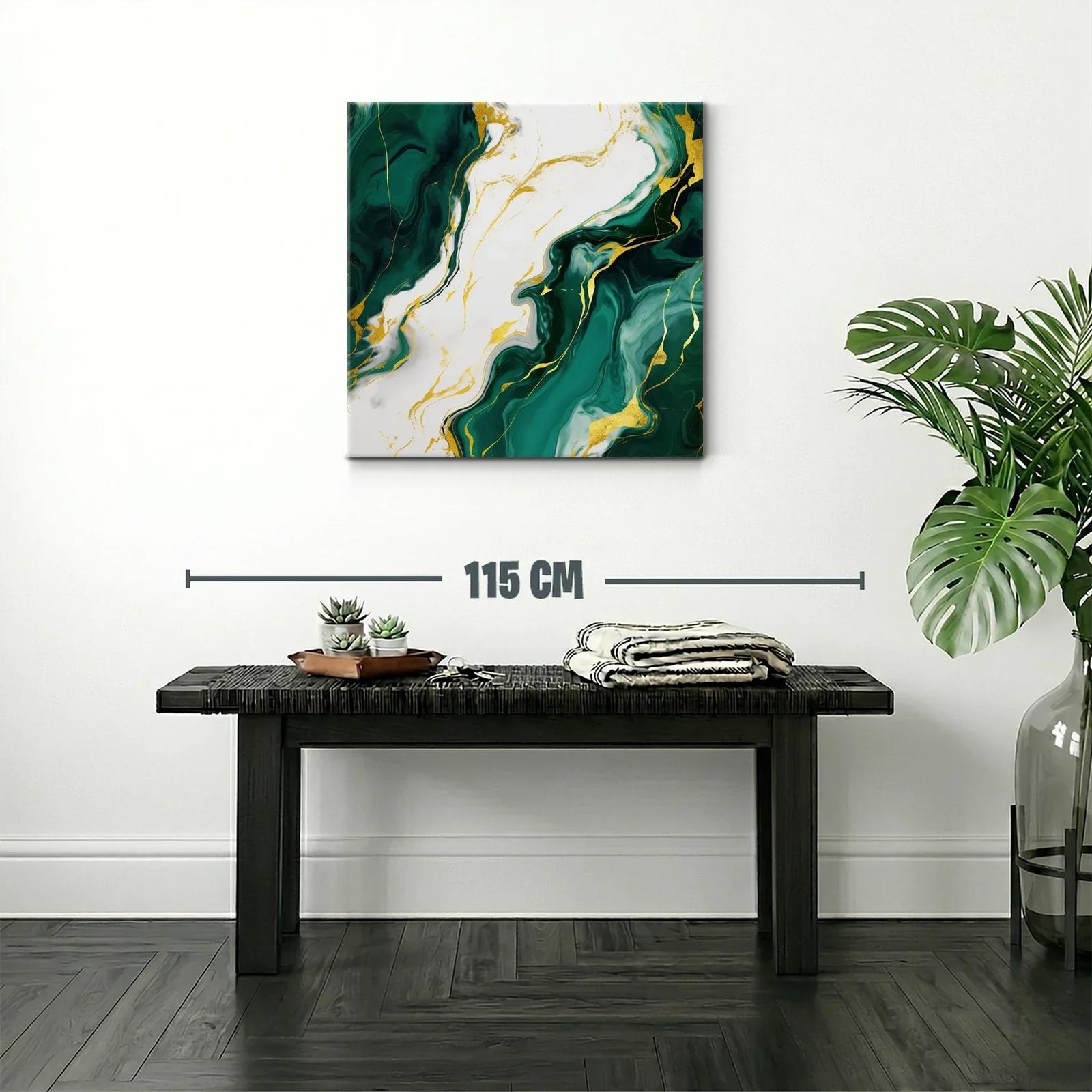 Cuadro abstracto con tonos verdes y detalles dorados — miniatura 2