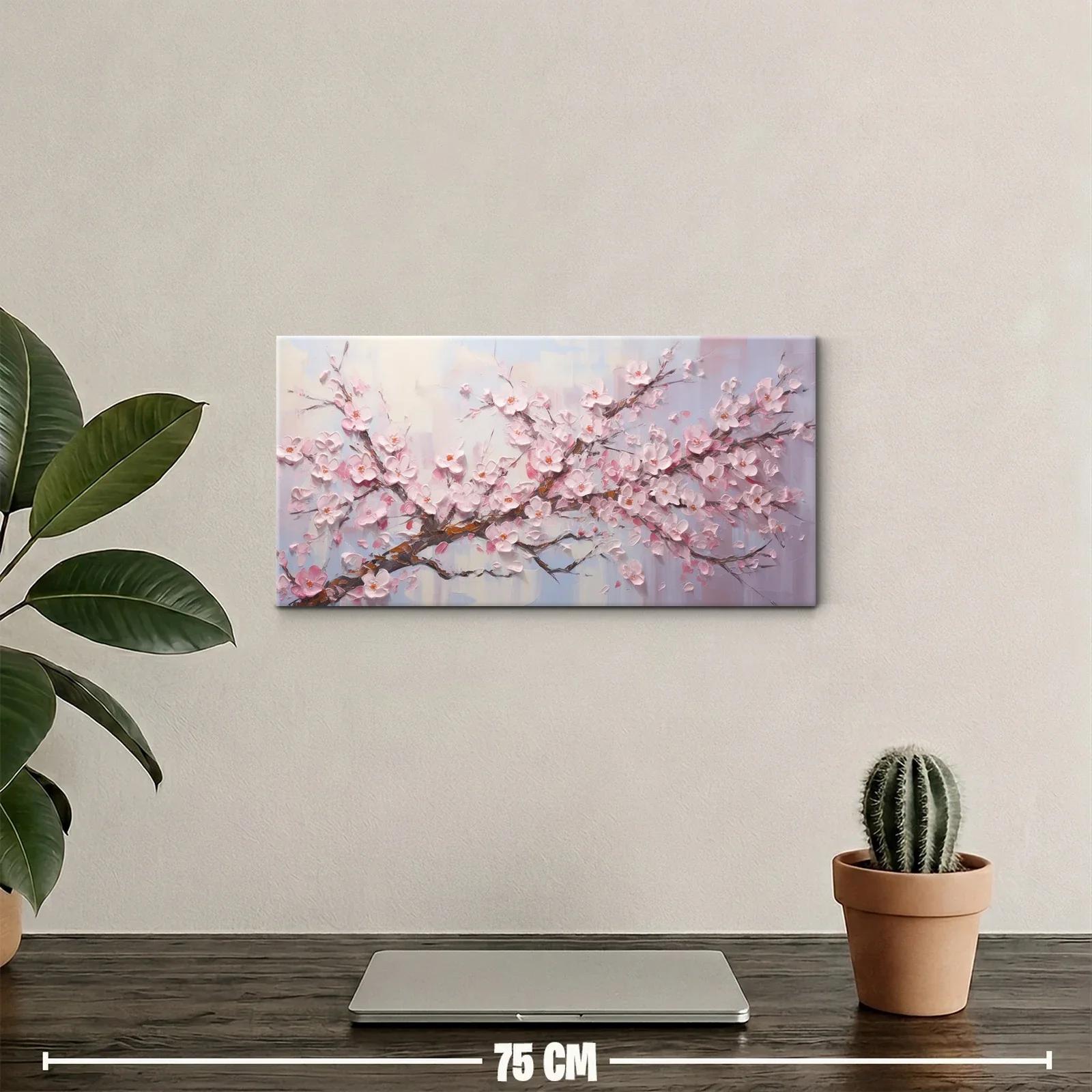 Cuadro rama de flor de cerezo en diagonal con fondo difuminado — miniatura 2
