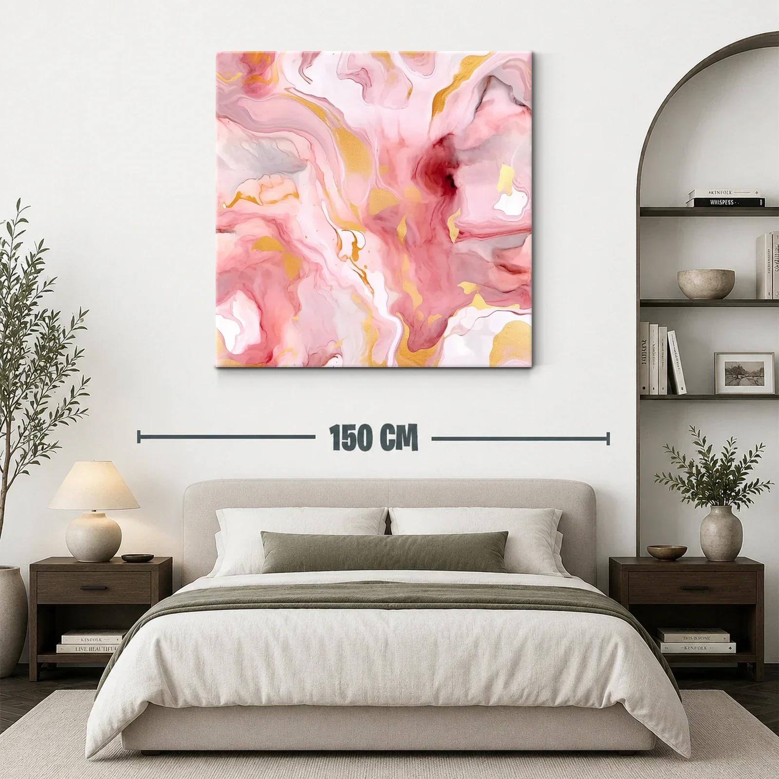 Cuadro abstracto con tonos rosas dorados y suaves detalles — miniatura 3