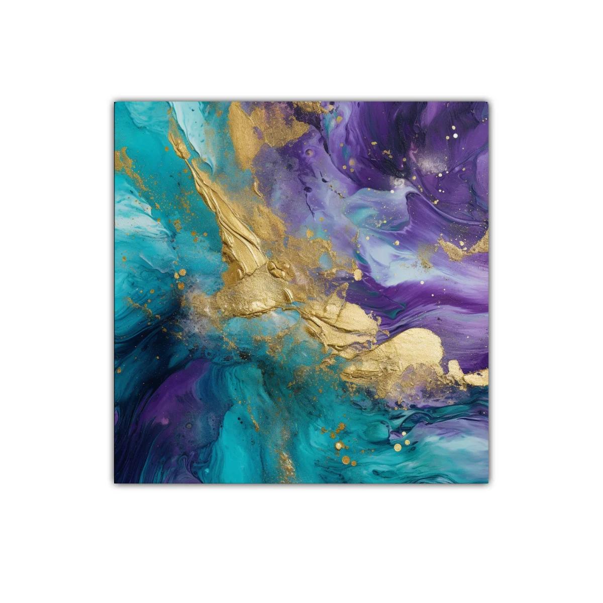 Arte abstracto con tonos turquesa, morado y toques dorados — miniatura 1