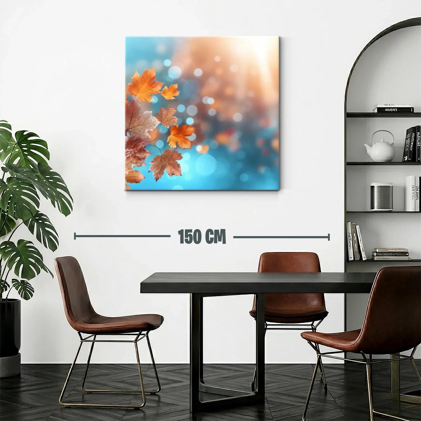 Cuadro con hojas de otoño en tonos cálidos y azul brillante — miniatura 2