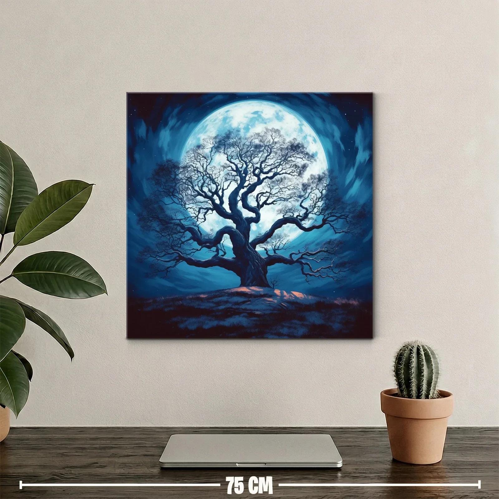 Árbol solitario frente a luna llena azul vibrante — miniatura 2