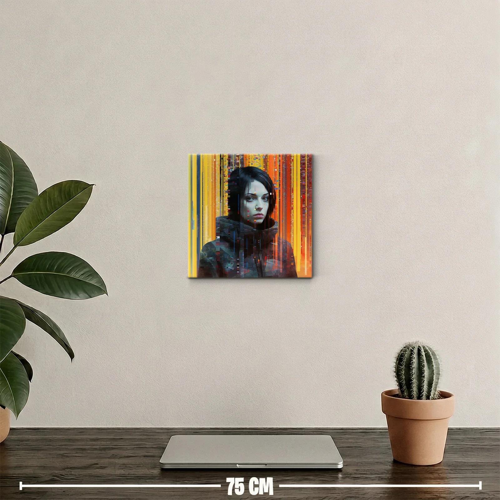 Retrato contemporáneo de mujer con luces digitales vibrantes — miniatura 2