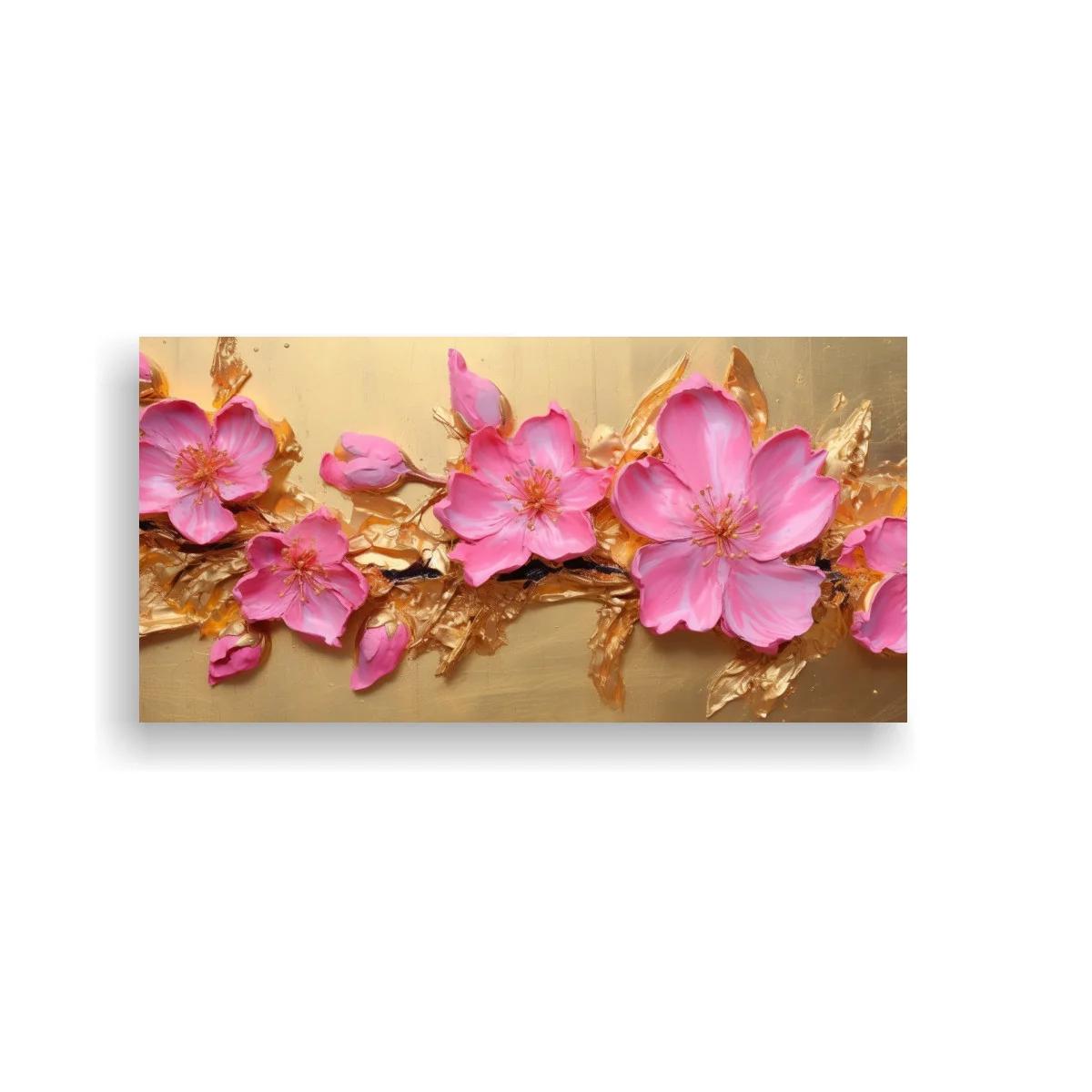 Cuadro flores de cerezo rosadas con hojas doradas — imagen principal