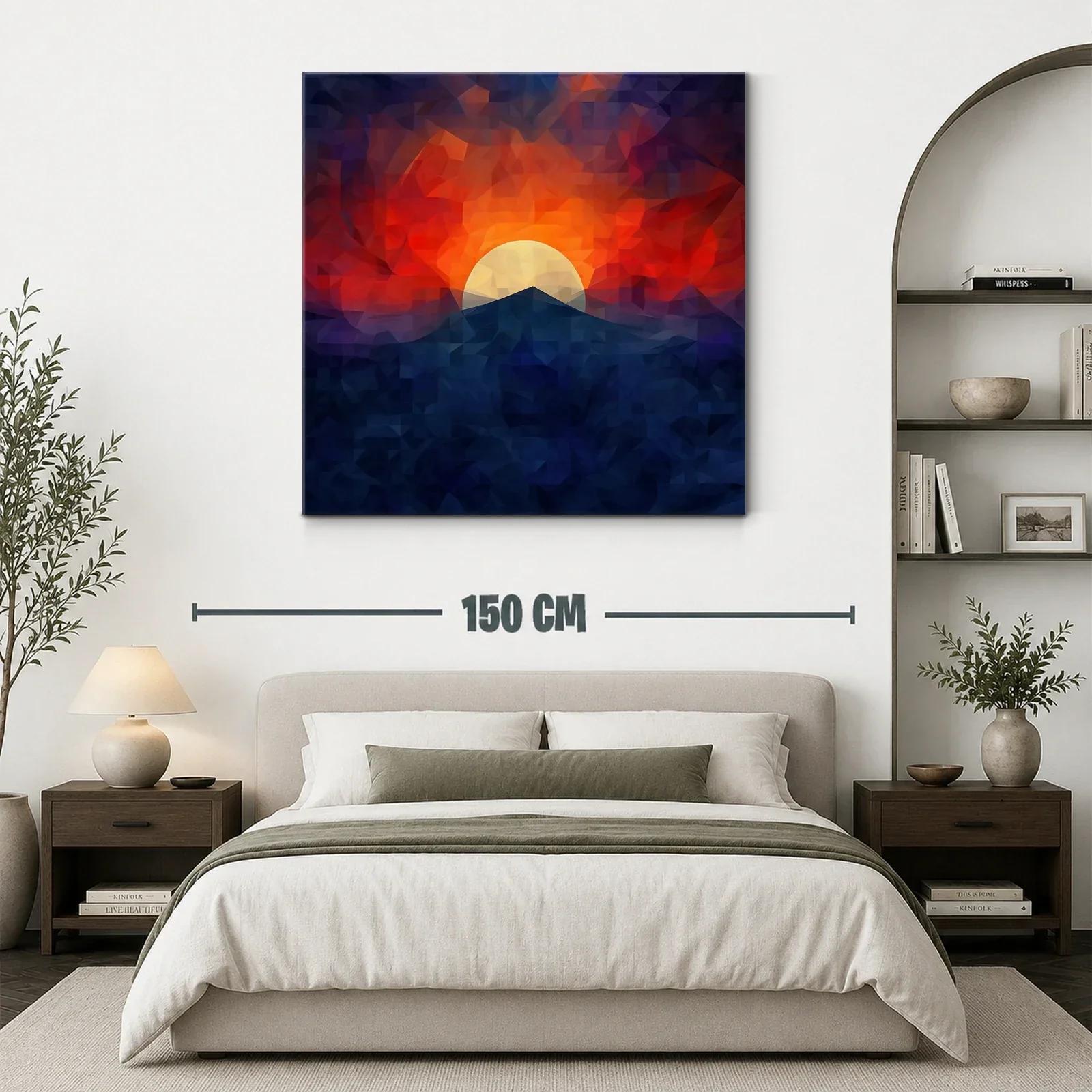 Atardecer geométrico con montaña y sol brillante — miniatura 3