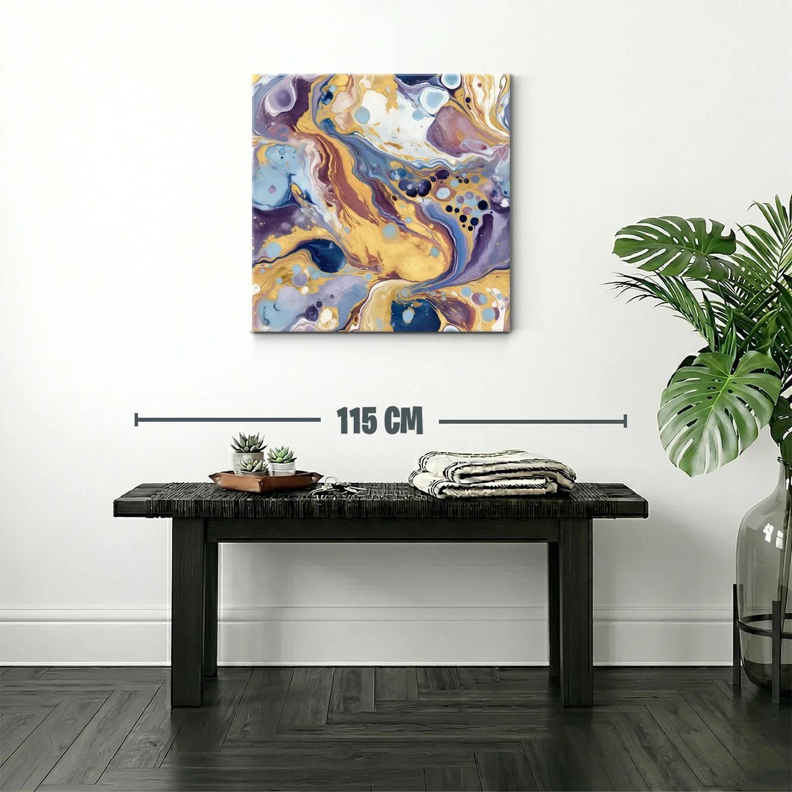 Cuadro abstracto con destellos dorados y tonos suaves — miniatura 2