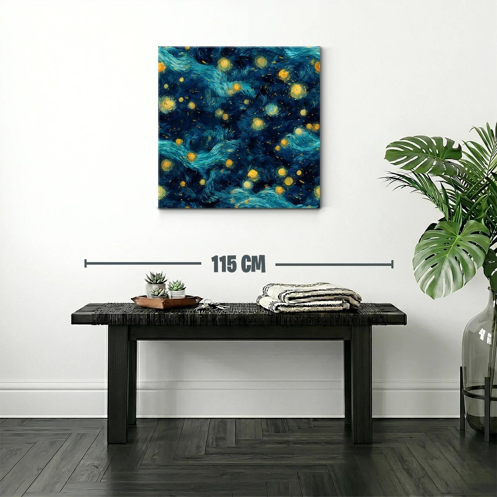 Cuadro abstracto con galaxia de estrellas y remolinos azules — miniatura 2