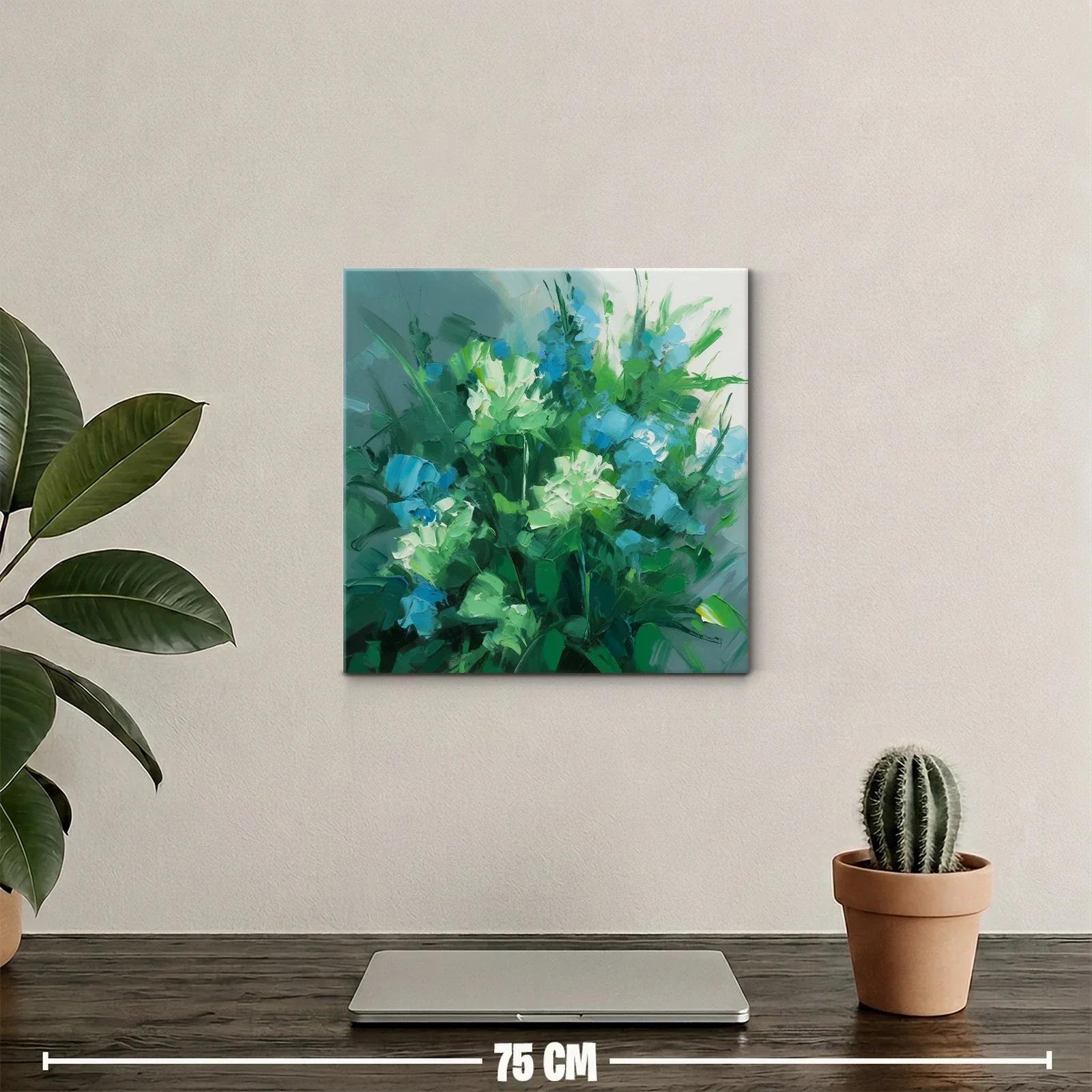Cuadro floral con tonos verdes y azules vibrantes — miniatura 2