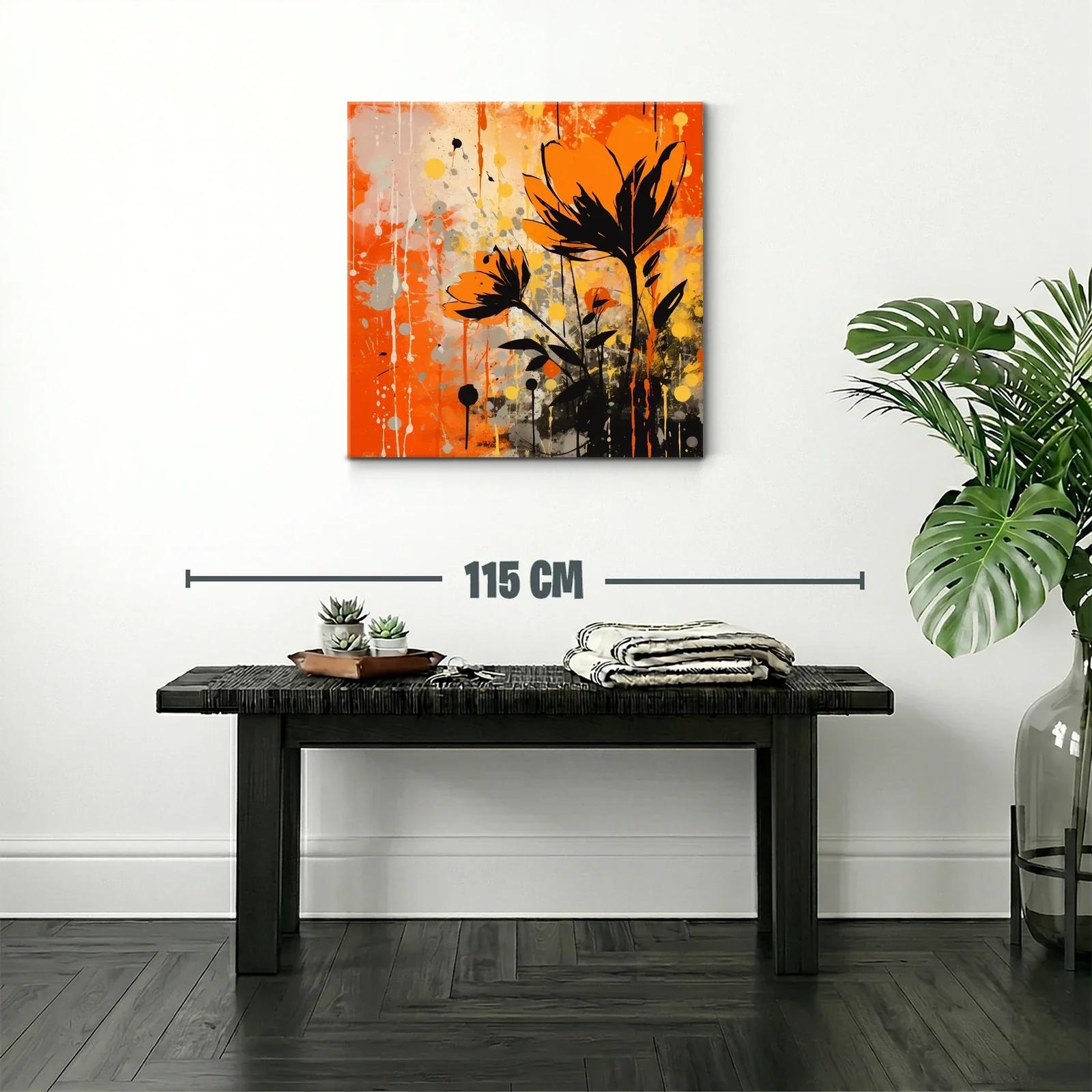 Cuadro floral con vibrante contraste en tonos naranja y negro — miniatura 2