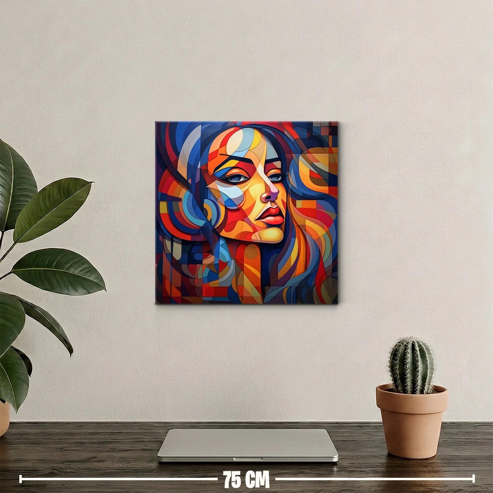 Retrato abstracto vibrante con rostro femenino expresivo — miniatura 2
