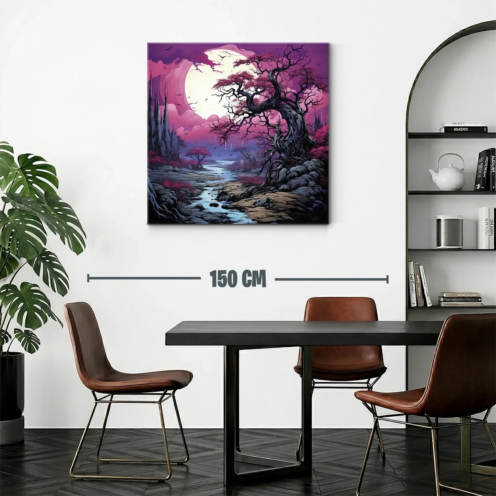 Paisaje fantástico con árboles y río bajo luna llena — miniatura 2