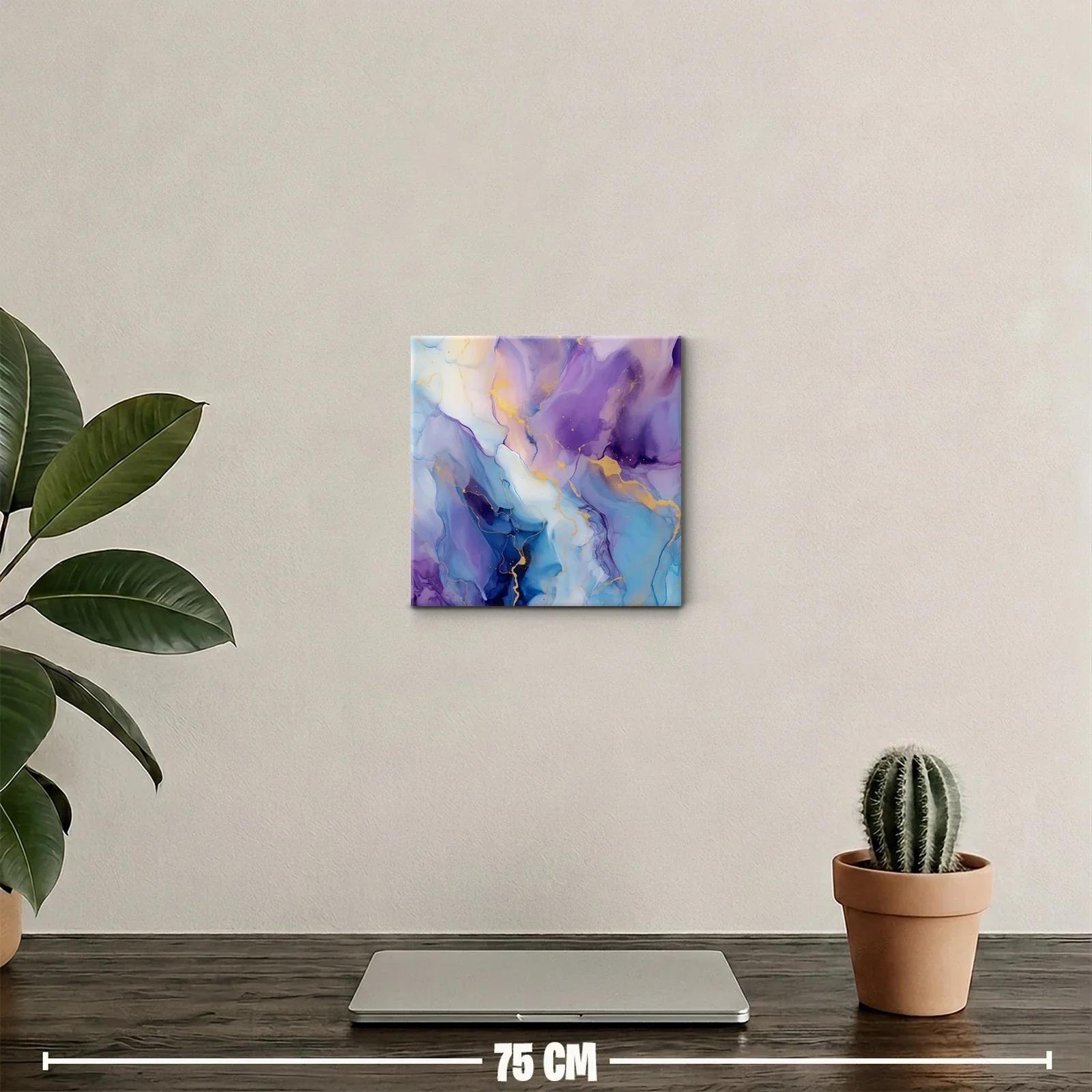Cuadro abstracto en tonos azul y violeta con detalles dorados — miniatura 2