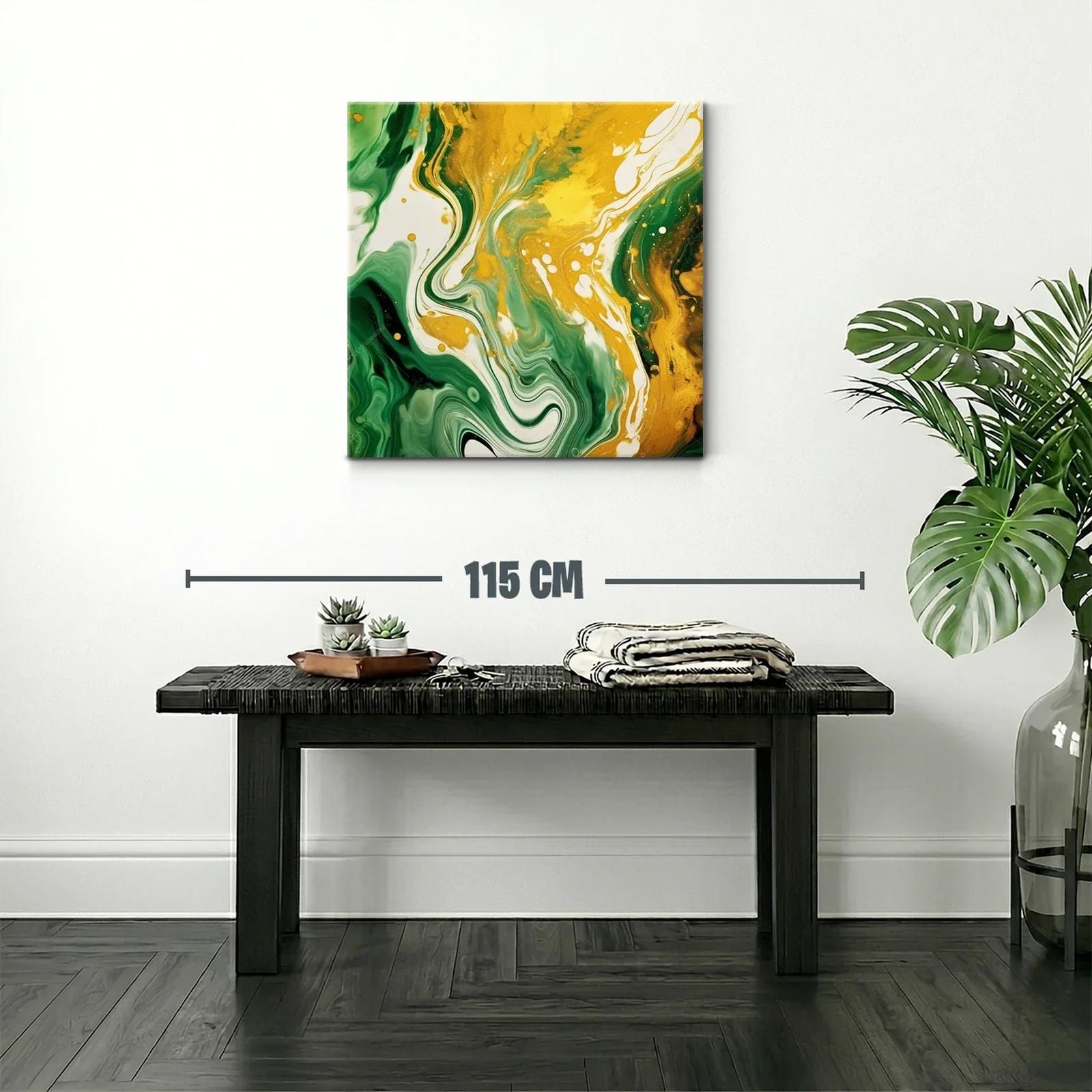 Cuadro abstracto en tonos verdes y dorados vibrantes — miniatura 2