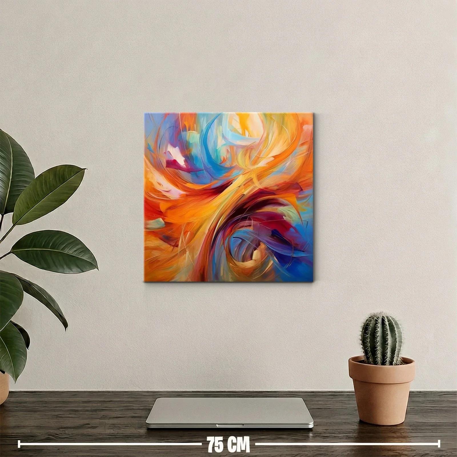Cuadro abstracto vibrante con tonos cálidos y fríos — miniatura 2