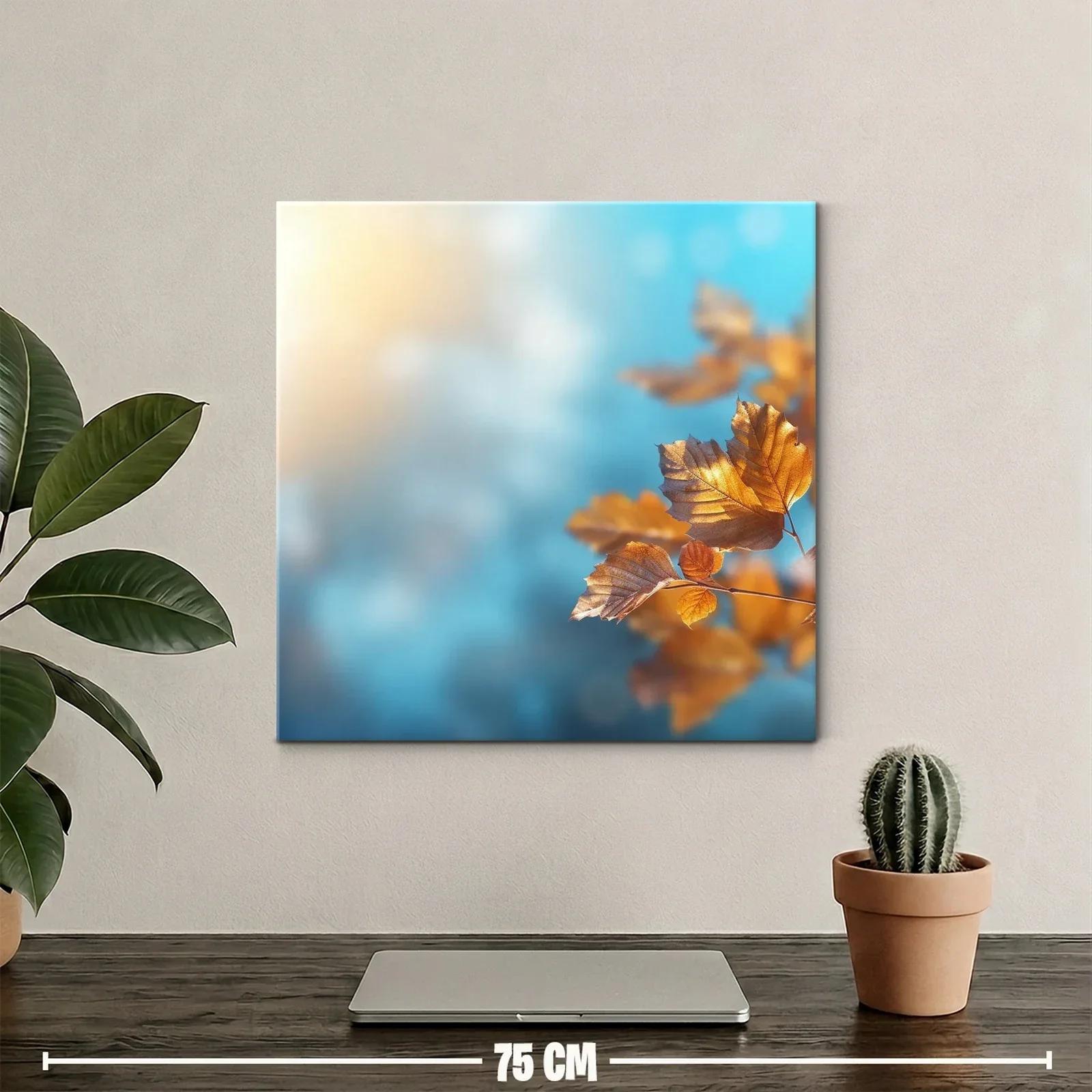 Hojas otoñales con fondo difuminado azul y luz cálida — miniatura 2