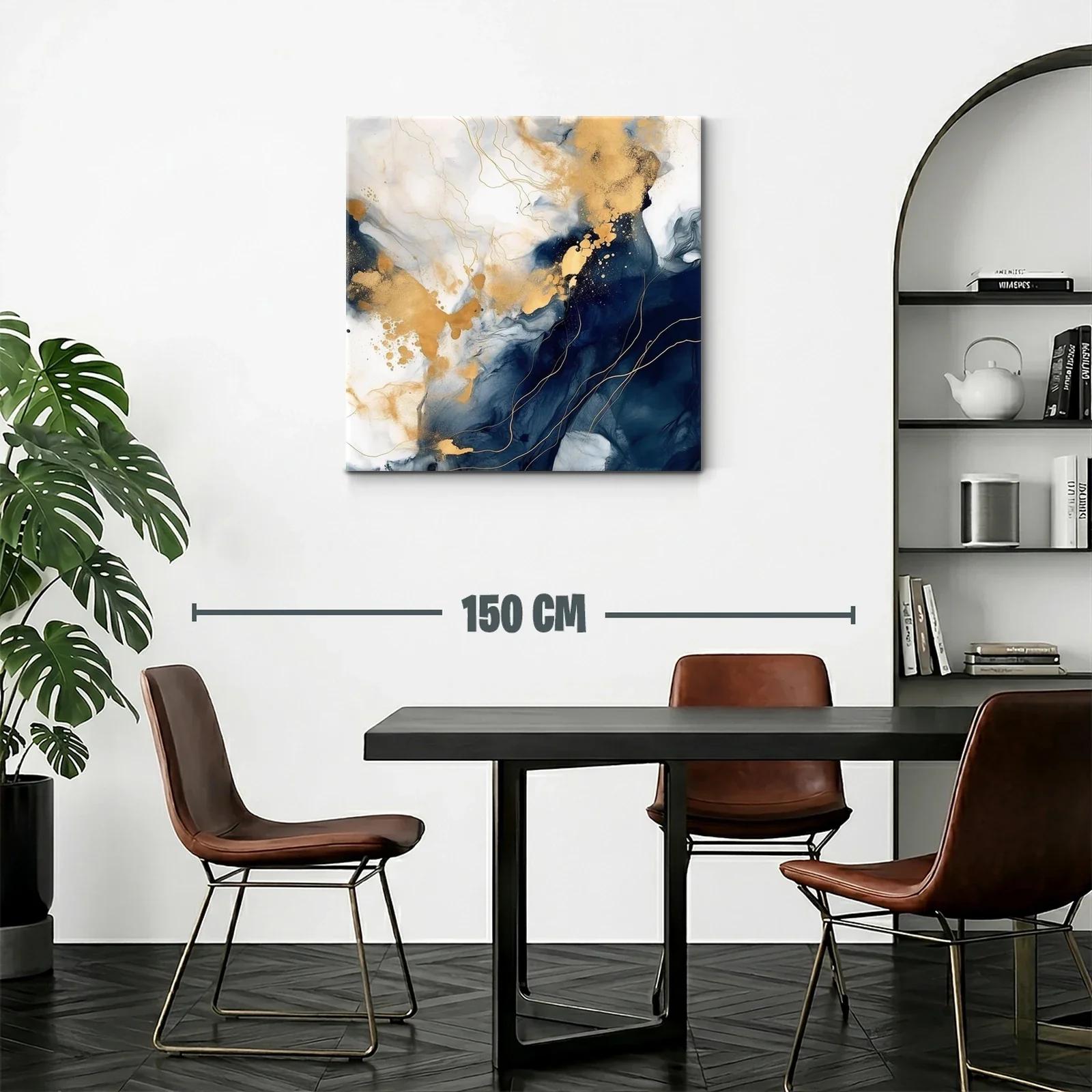 Cuadro abstracto con tonos dorados y azul marino elegante — miniatura 2
