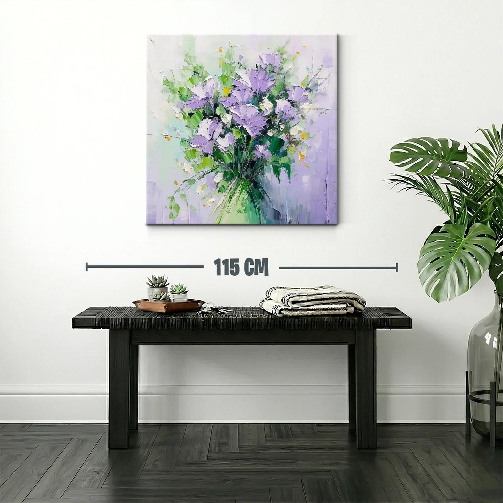 Cuadro moderno con ramo floral en tonos lilas y verdes — miniatura 2