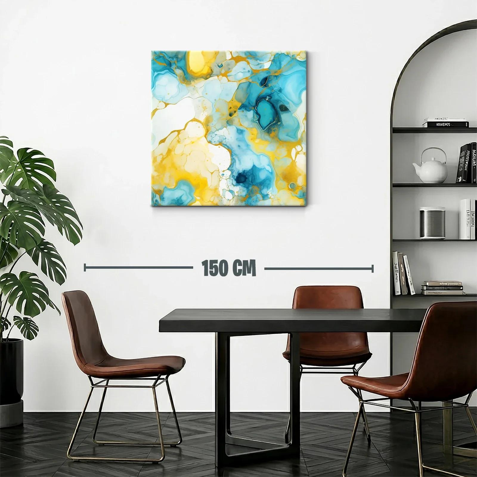 Cuadro abstracto con tonos azules y dorados vibrantes — miniatura 2